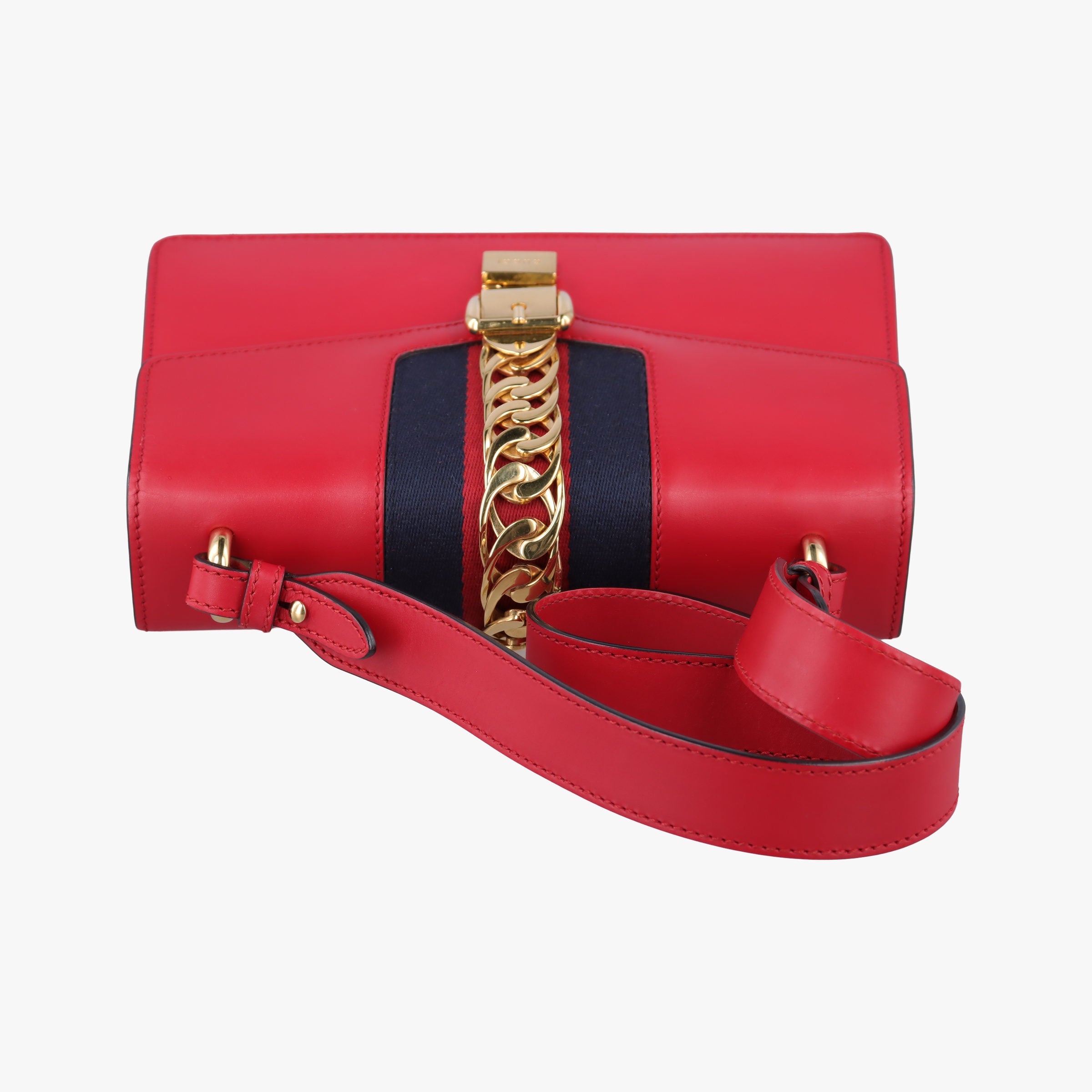Pre-owned Gucci Sylvie Red×navy Leather 421882 shoulderbag | stylenewstar