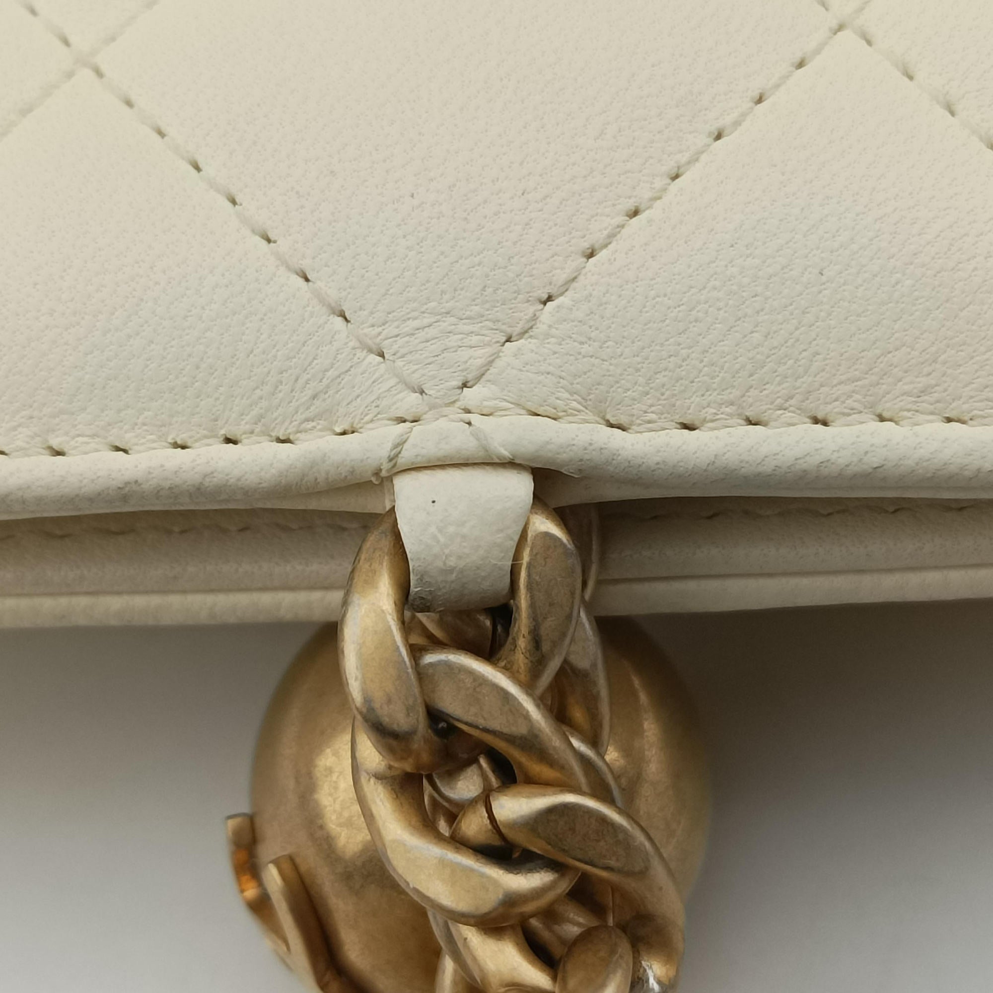 Pre-owned Chanel CC Button Timeless Wristlet Clutch Bag White lambskin AS0178 shoulderbag | stylenewstar