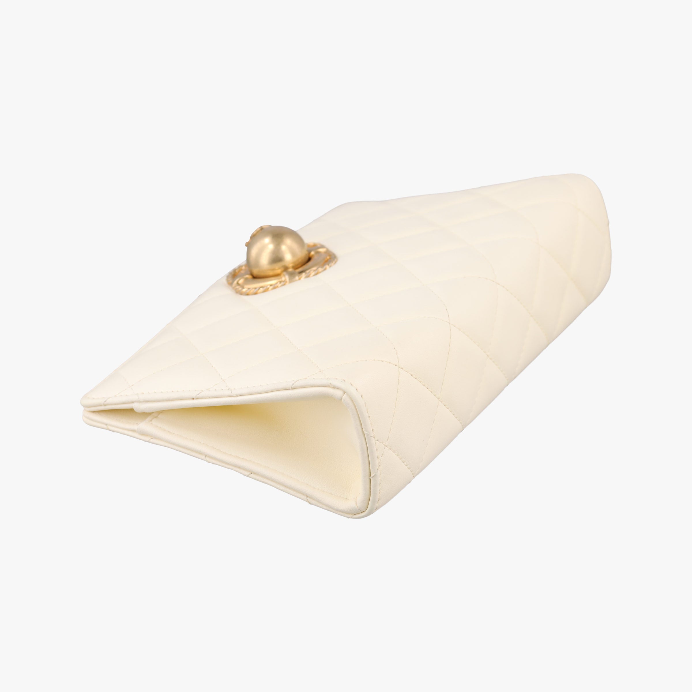 Pre-owned Chanel CC Button Timeless Wristlet Clutch Bag White lambskin AS0178 shoulderbag | stylenewstar