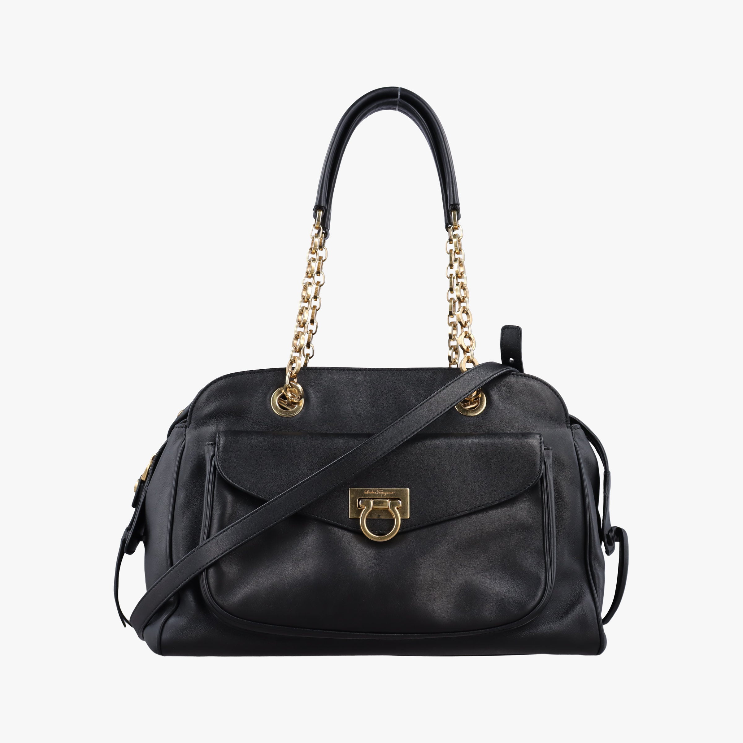 Pre-owned Ferragamo Gancini Black Leather  shoulderbag | stylenewstar