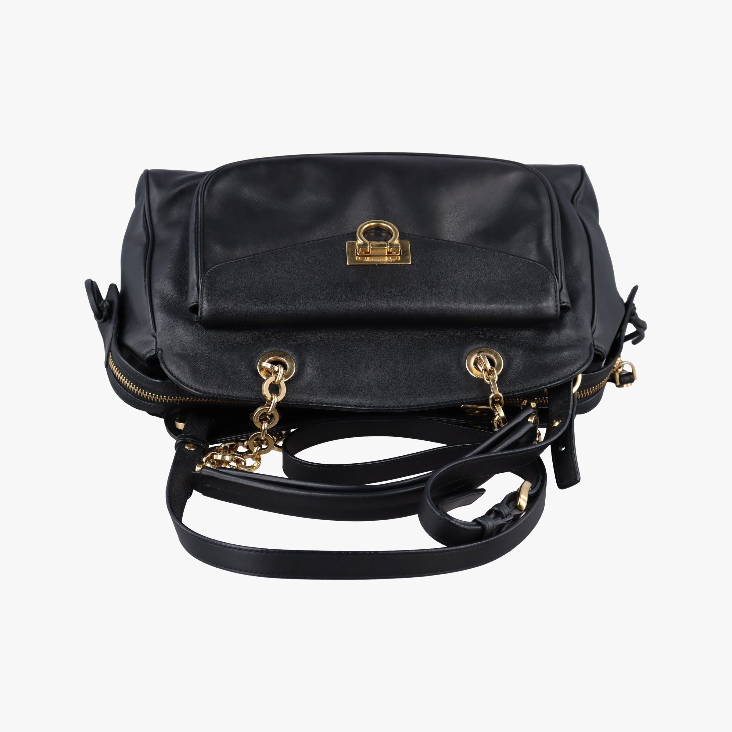 Pre-owned Ferragamo Gancini Black Leather  shoulderbag | stylenewstar