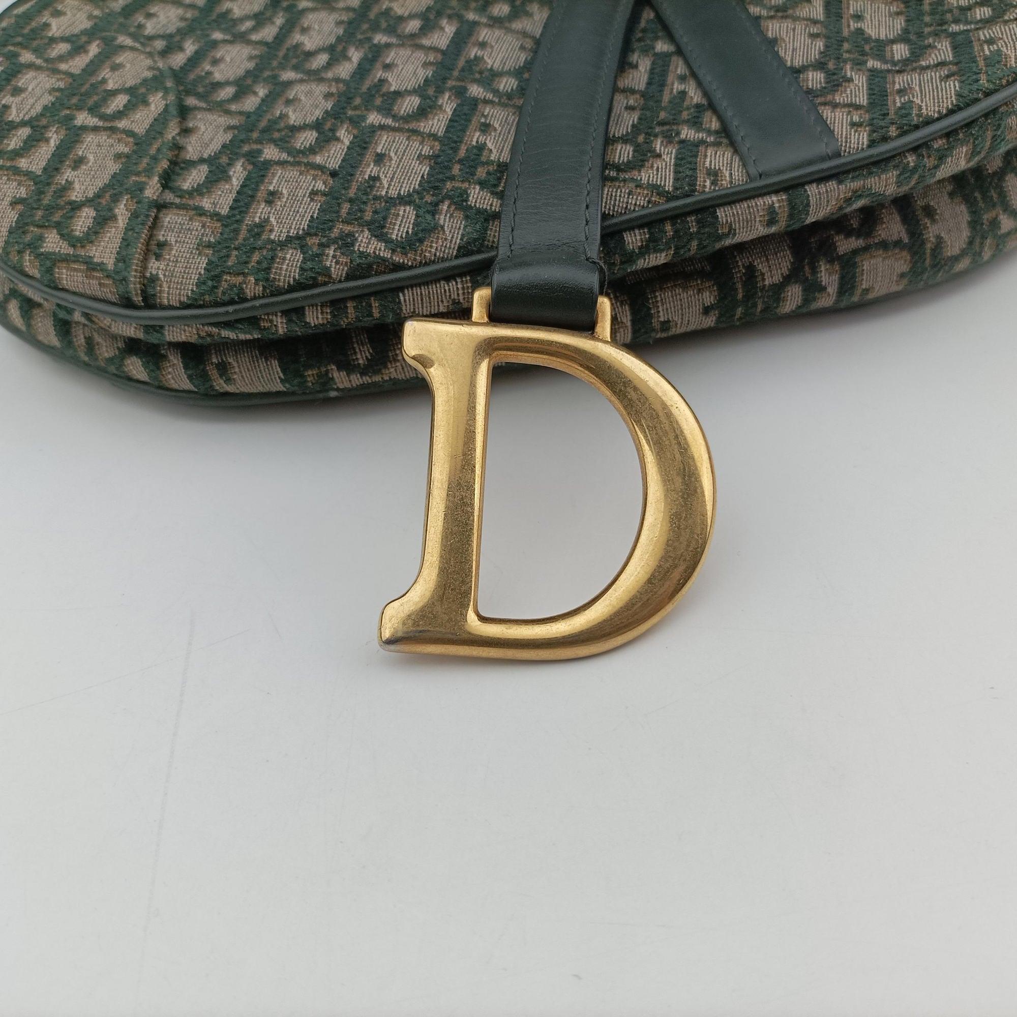 Pre-owned Christian Dior Saddle Green Jacquard  handbag | stylenewstar