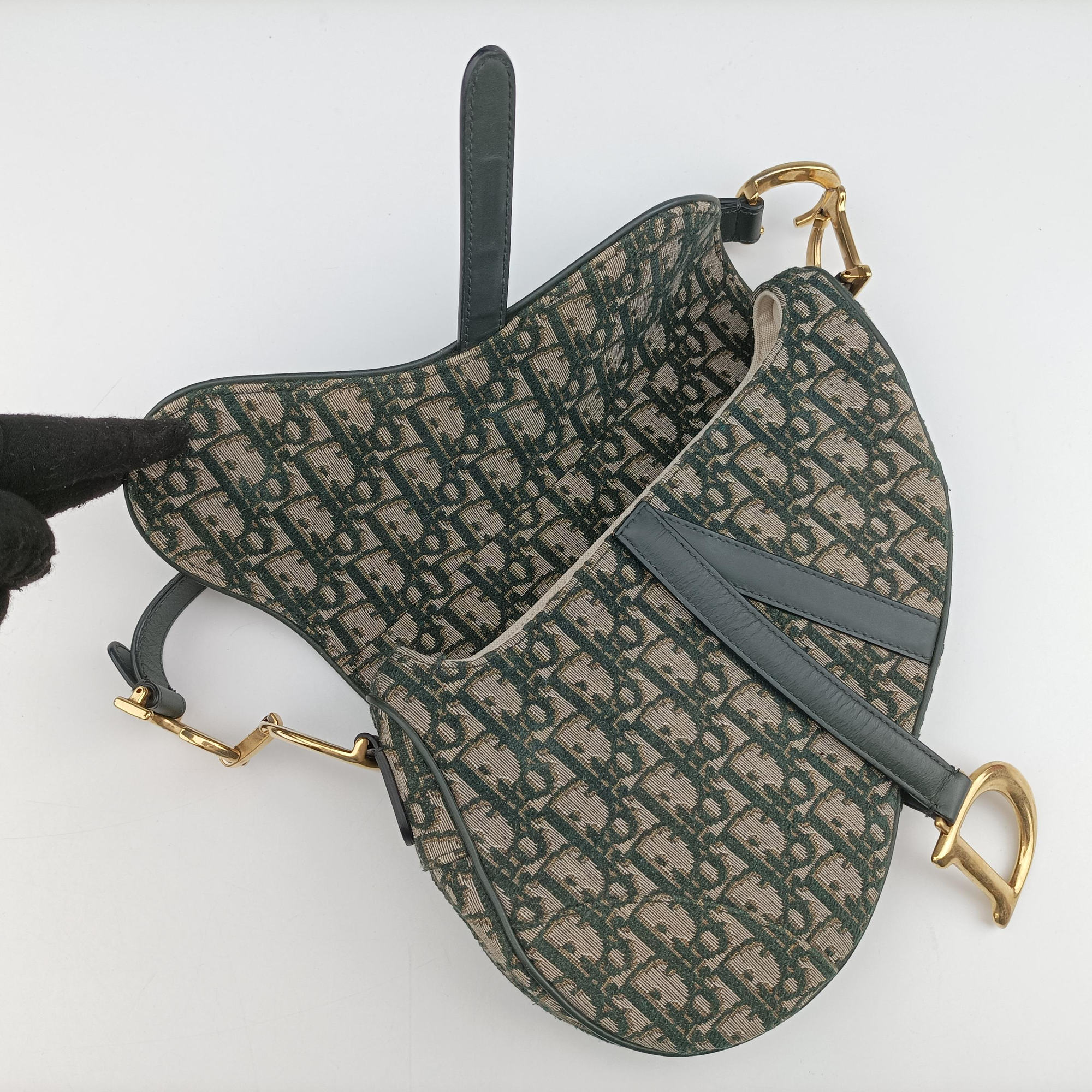 Pre-owned Christian Dior Saddle Green Jacquard  handbag | stylenewstar