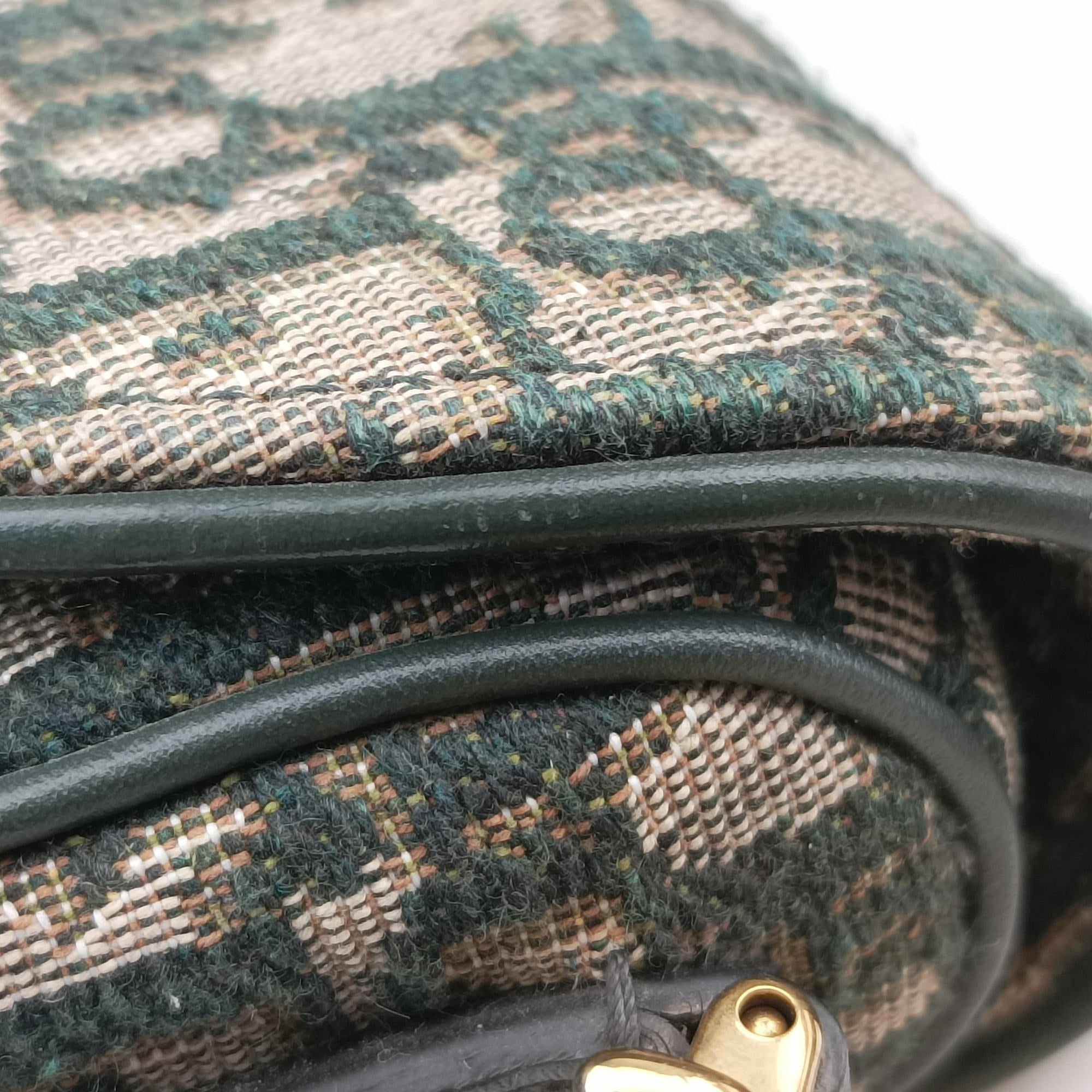 Pre-owned Christian Dior Saddle Green Jacquard  handbag | stylenewstar
