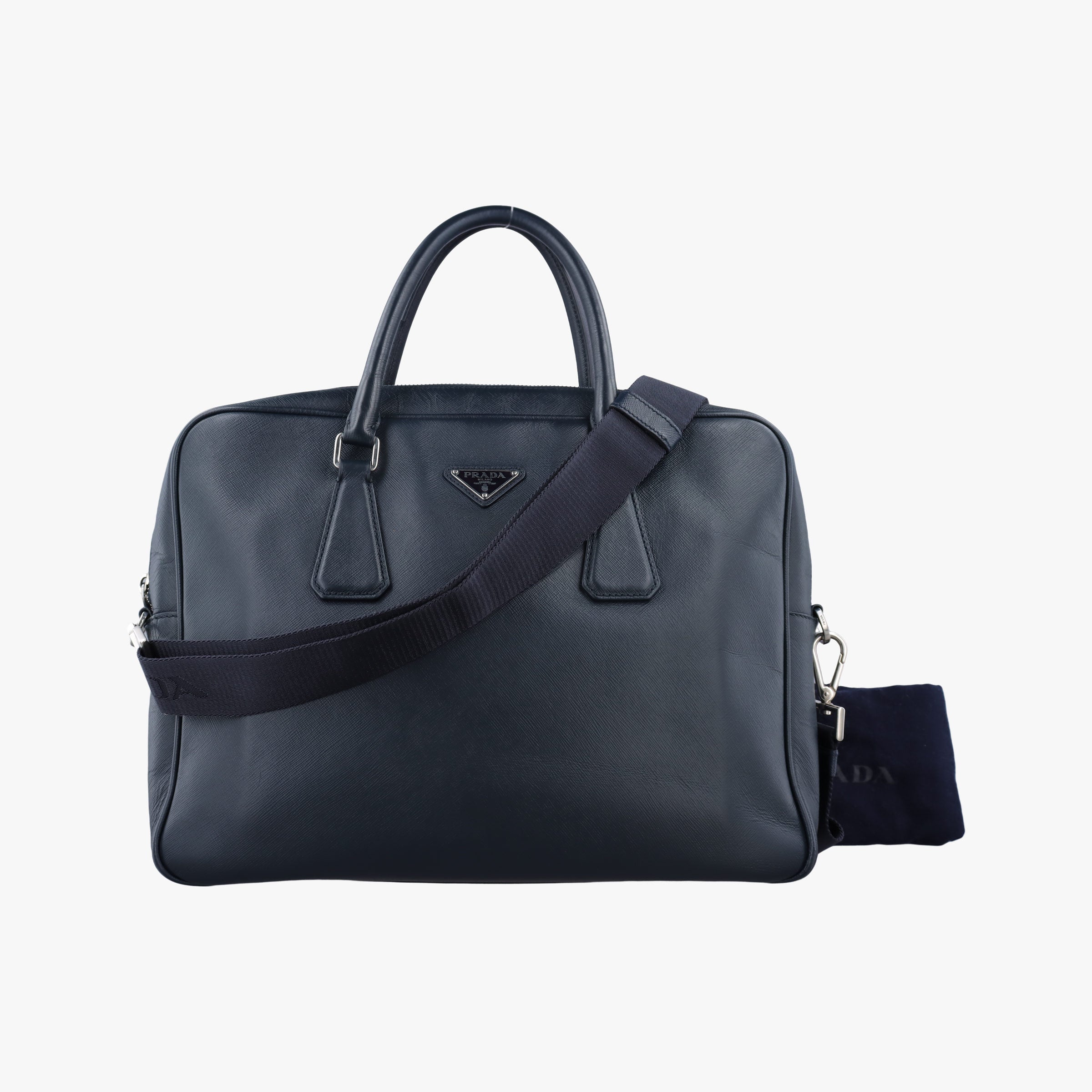 Pre-owned Prada Business Briefcase Navy SAFFIANO Leather 2VE011 shoulderbag | stylenewstar