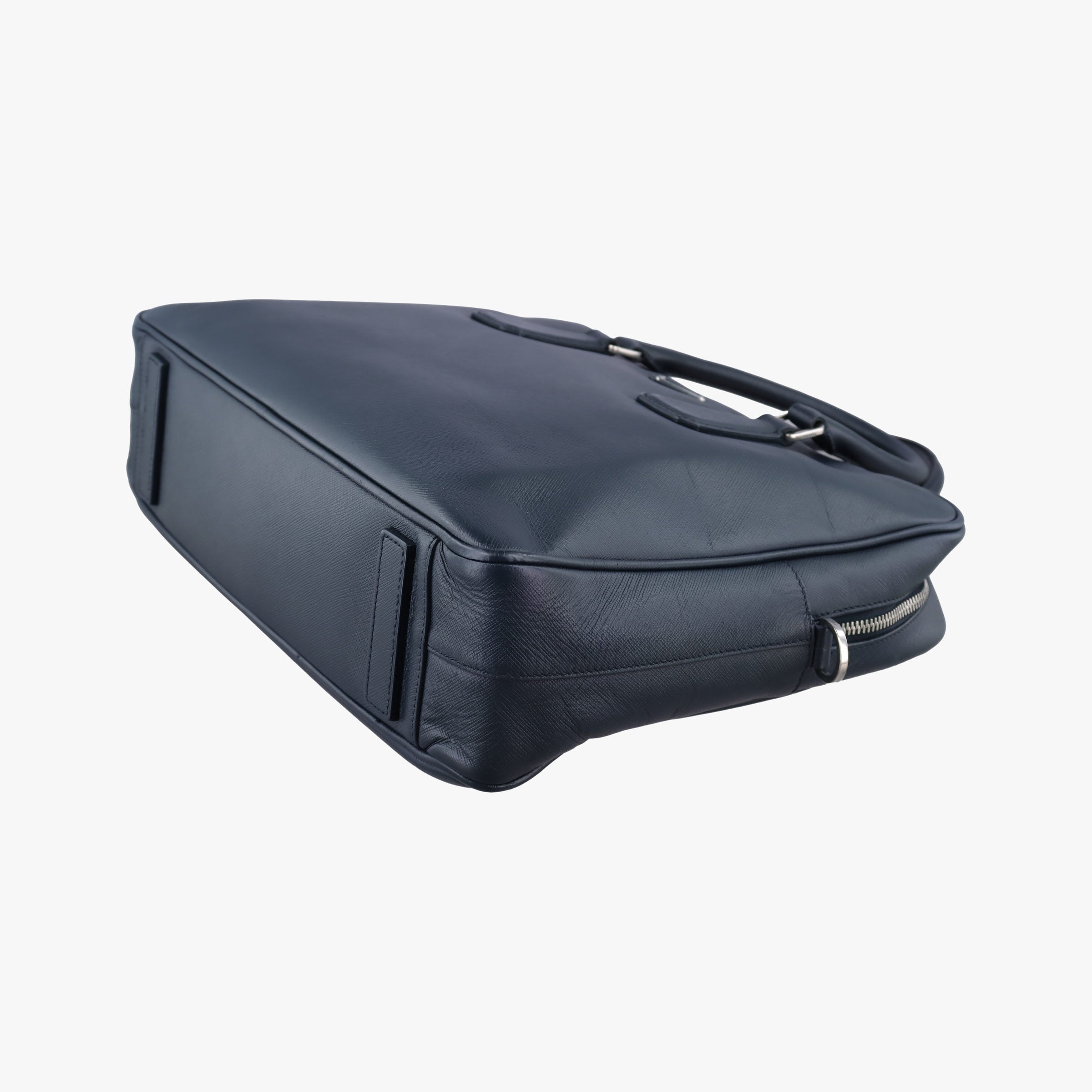 Pre-owned Prada Business Briefcase Navy SAFFIANO Leather 2VE011 shoulderbag | stylenewstar