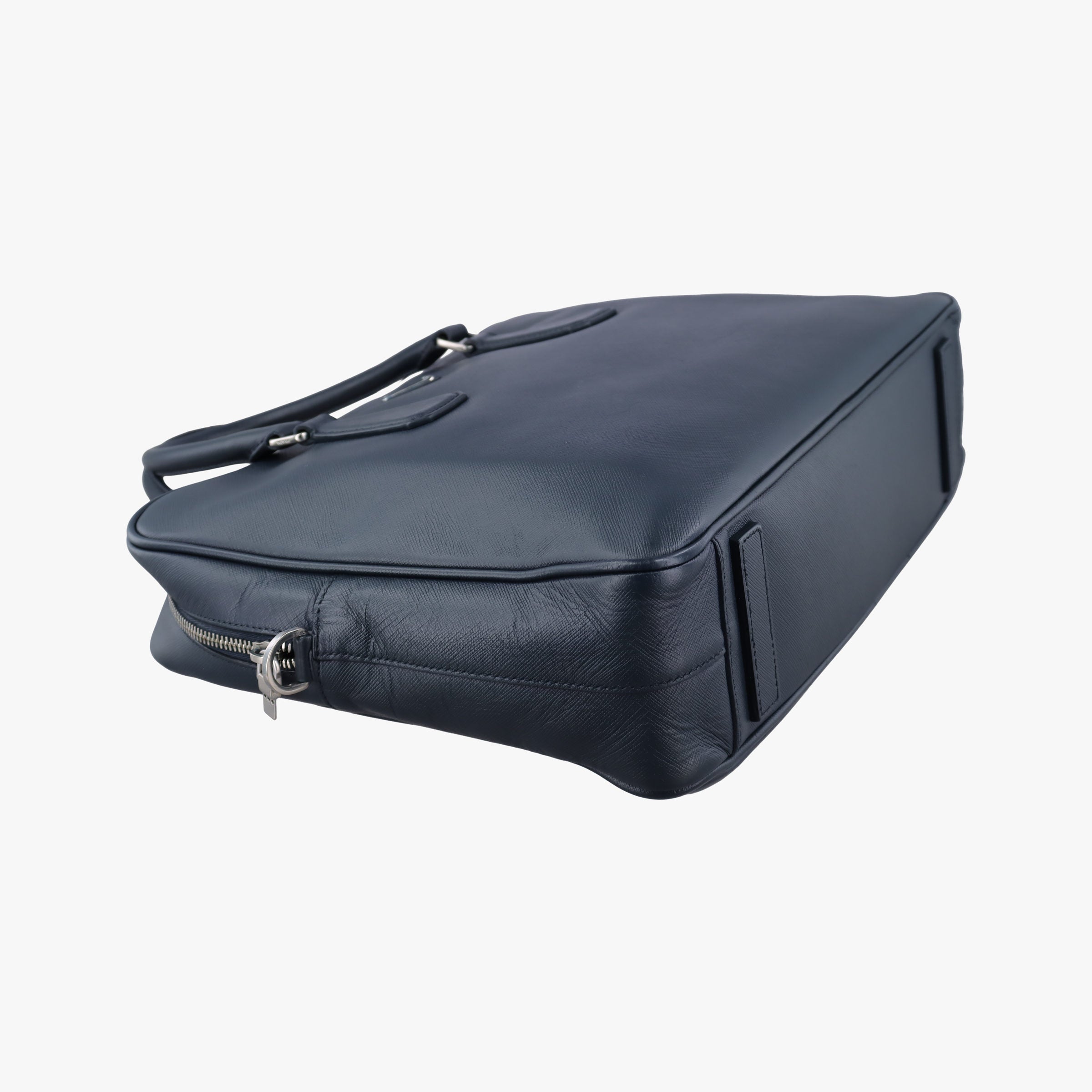 Pre-owned Prada Business Briefcase Navy SAFFIANO Leather 2VE011 shoulderbag | stylenewstar