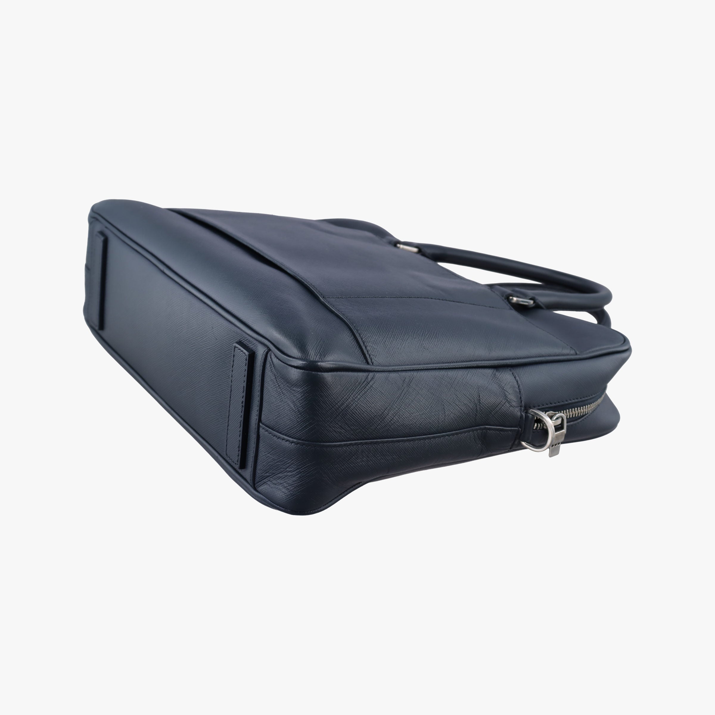 Pre-owned Prada Business Briefcase Navy SAFFIANO Leather 2VE011 shoulderbag | stylenewstar
