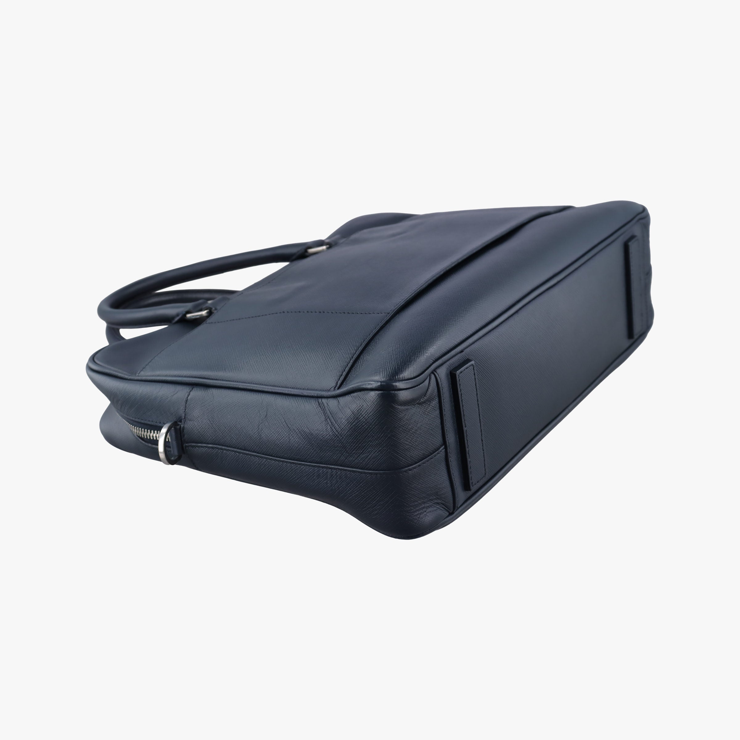 Pre-owned Prada Business Briefcase Navy SAFFIANO Leather 2VE011 shoulderbag | stylenewstar