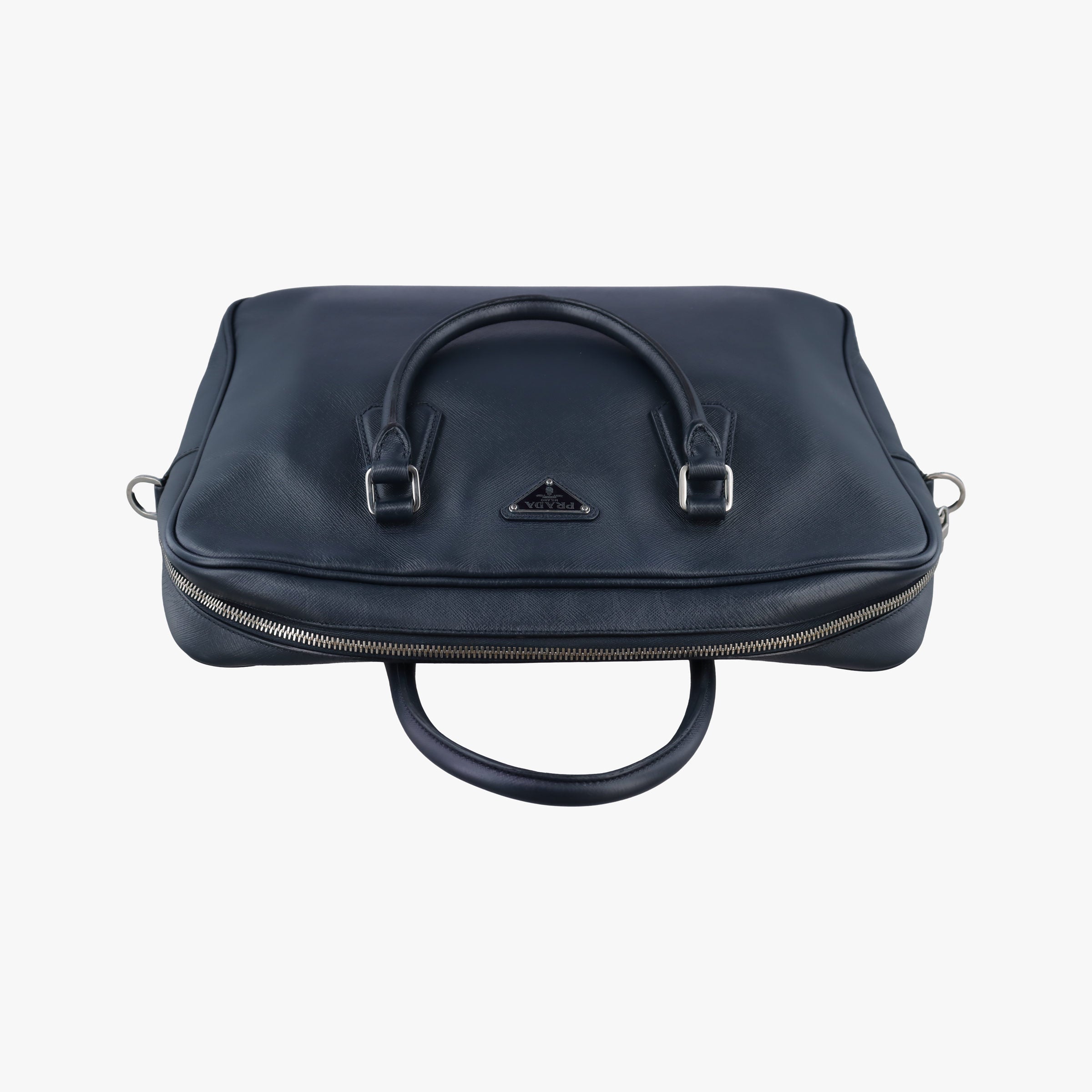 Pre-owned Prada Business Briefcase Navy SAFFIANO Leather 2VE011 shoulderbag | stylenewstar