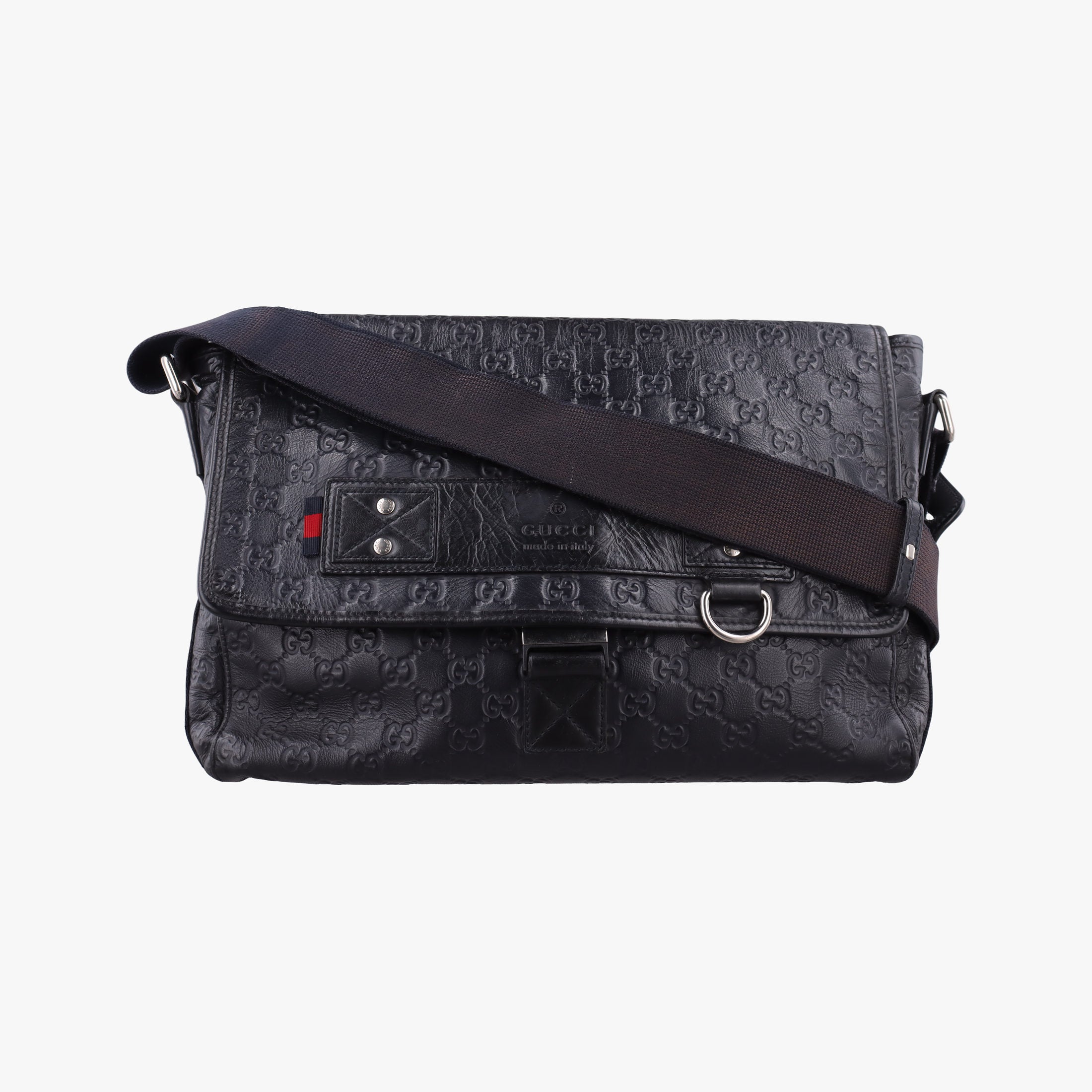 Pre-owned Gucci Guccissima Rubber Messenger Navy Leather 246067 shoulderbag | stylenewstar