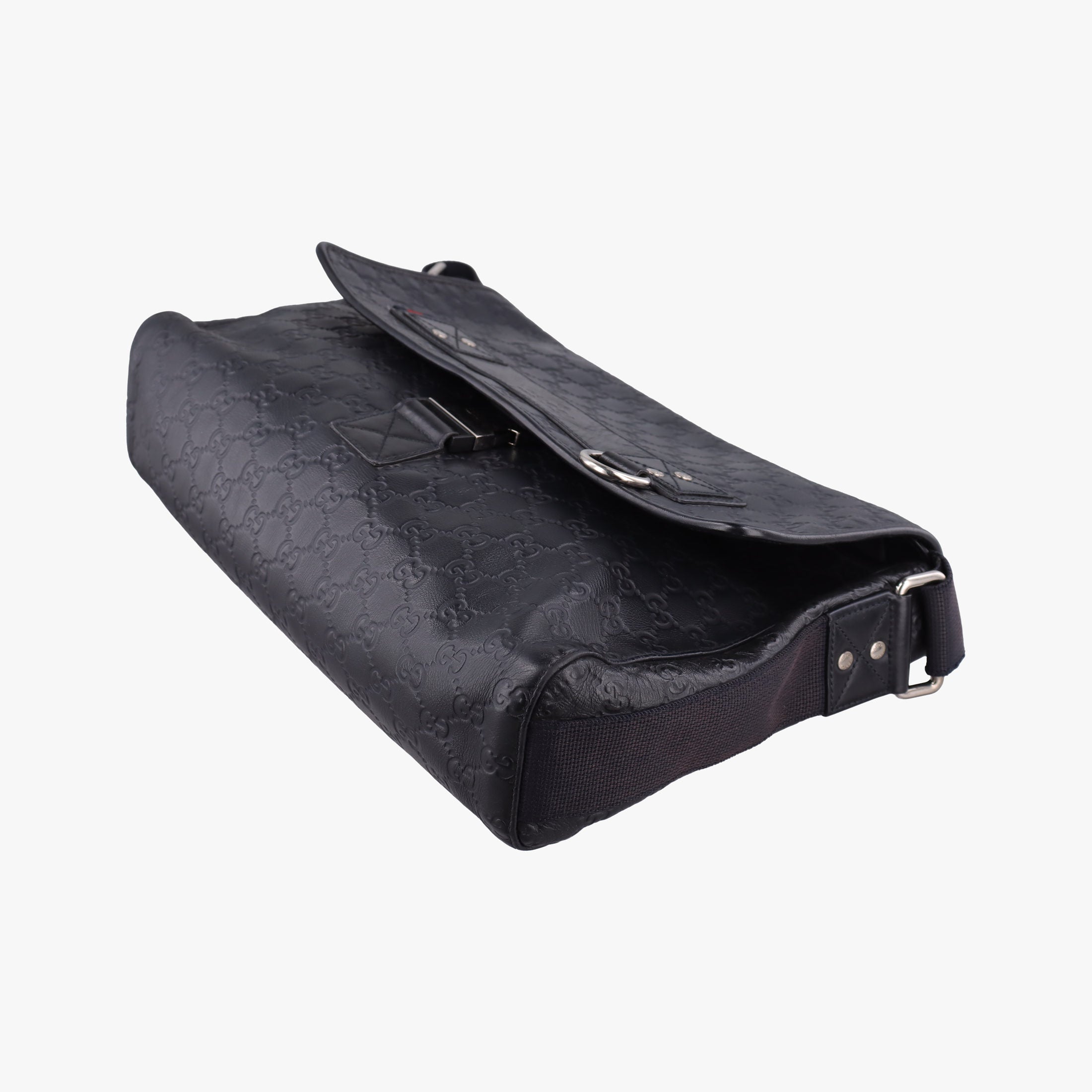 Pre-owned Gucci Guccissima Rubber Messenger Navy Leather 246067 shoulderbag | stylenewstar