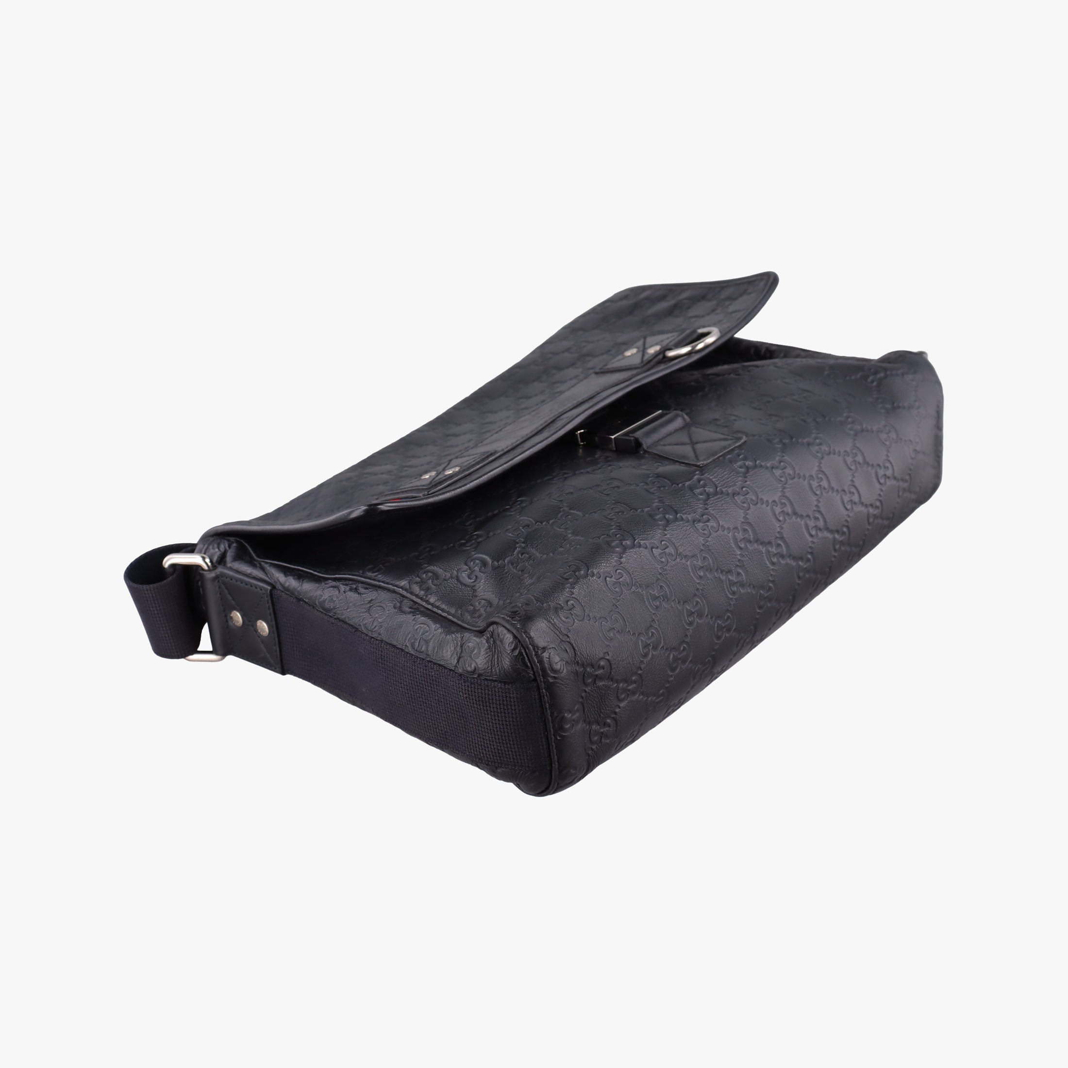 Pre-owned Gucci Guccissima Rubber Messenger Navy Leather 246067 shoulderbag | stylenewstar