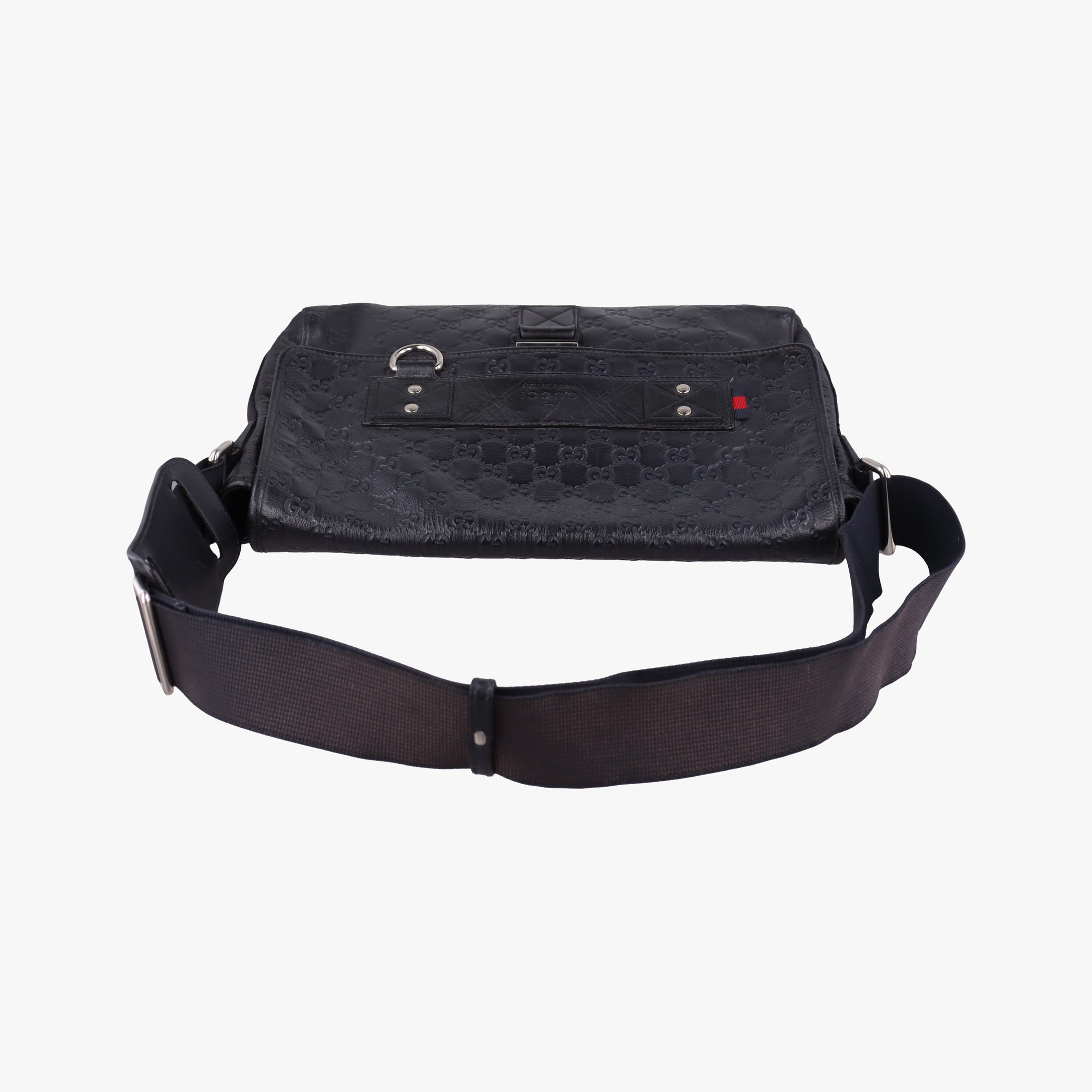 Pre-owned Gucci Guccissima Rubber Messenger Navy Leather 246067 shoulderbag | stylenewstar
