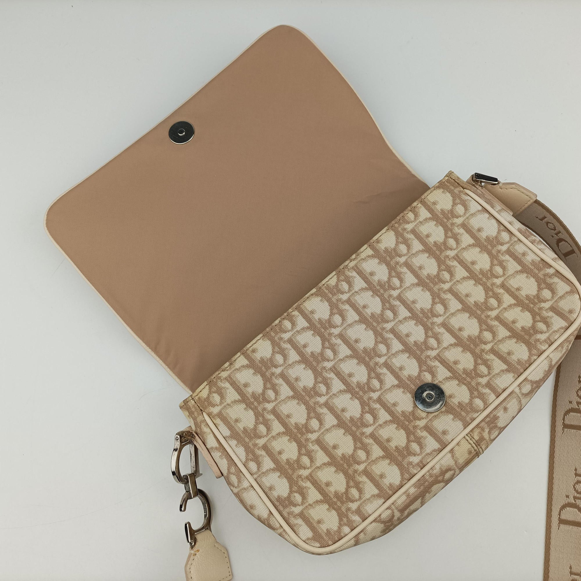 Pre-owned Christian Dior Trotter Flower Beige PVC Coated Canvas Floral Embroidery  shoulderbag | stylenewstar