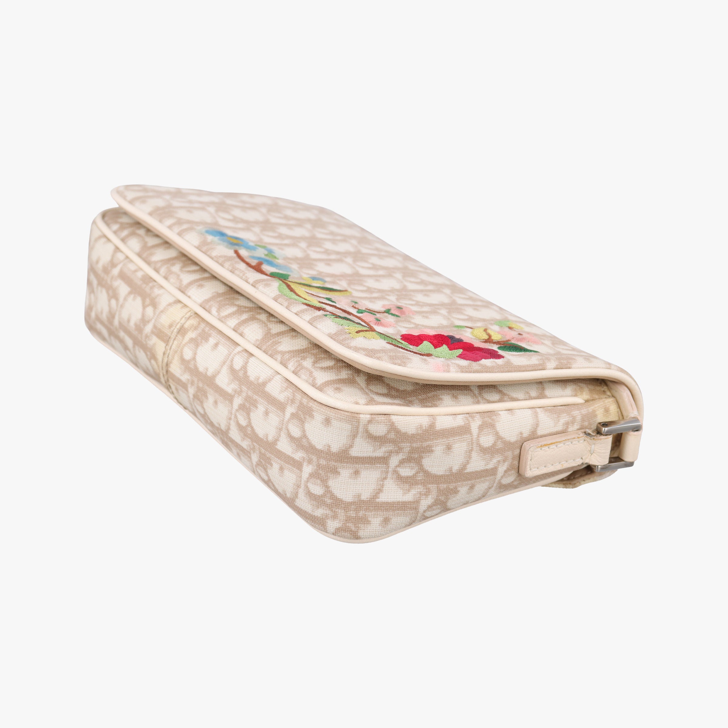Pre-owned Christian Dior Trotter Flower Beige PVC Coated Canvas Floral Embroidery  shoulderbag | stylenewstar