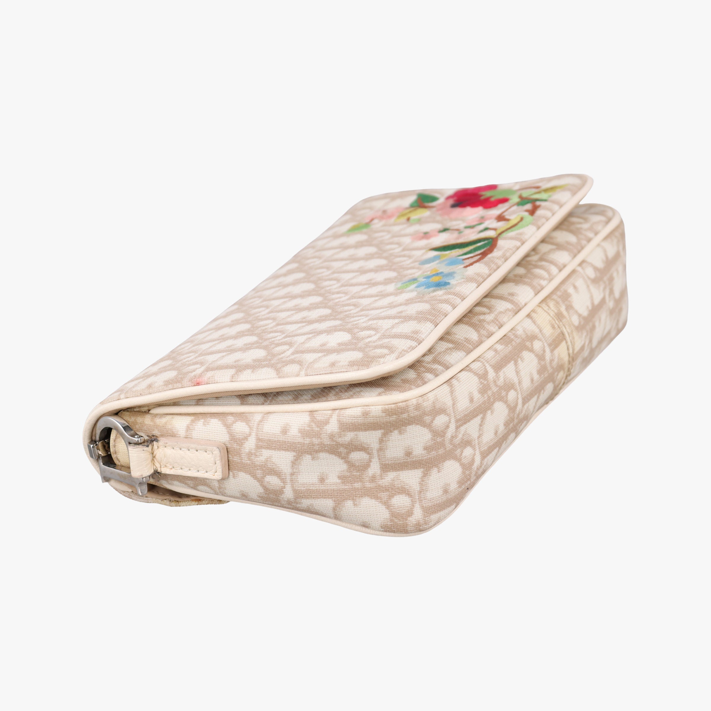 Pre-owned Christian Dior Trotter Flower Beige PVC Coated Canvas Floral Embroidery  shoulderbag | stylenewstar