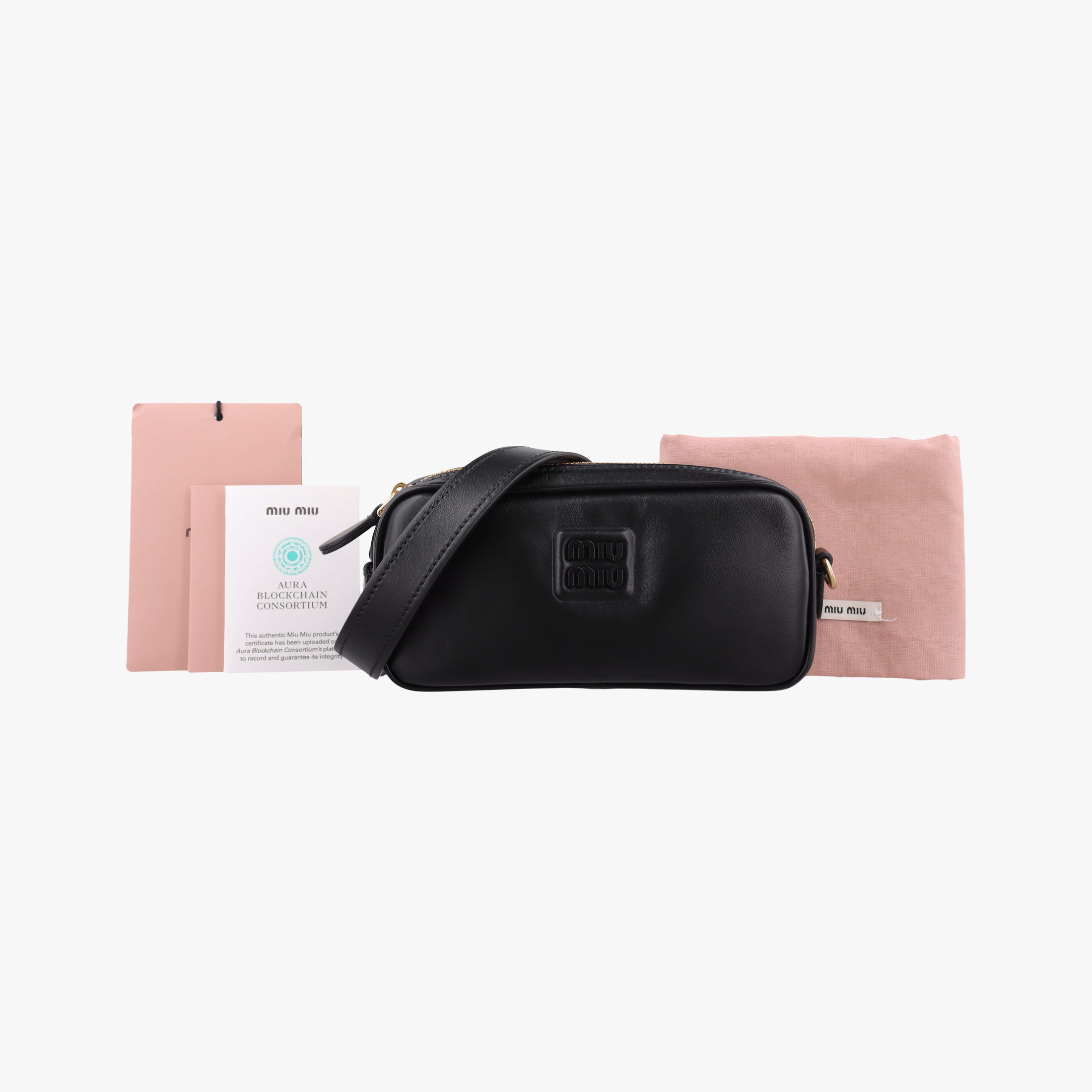 Pre-owned Miu Miu Logo belt Black leather  bum bag/waist bag | stylenewstar
