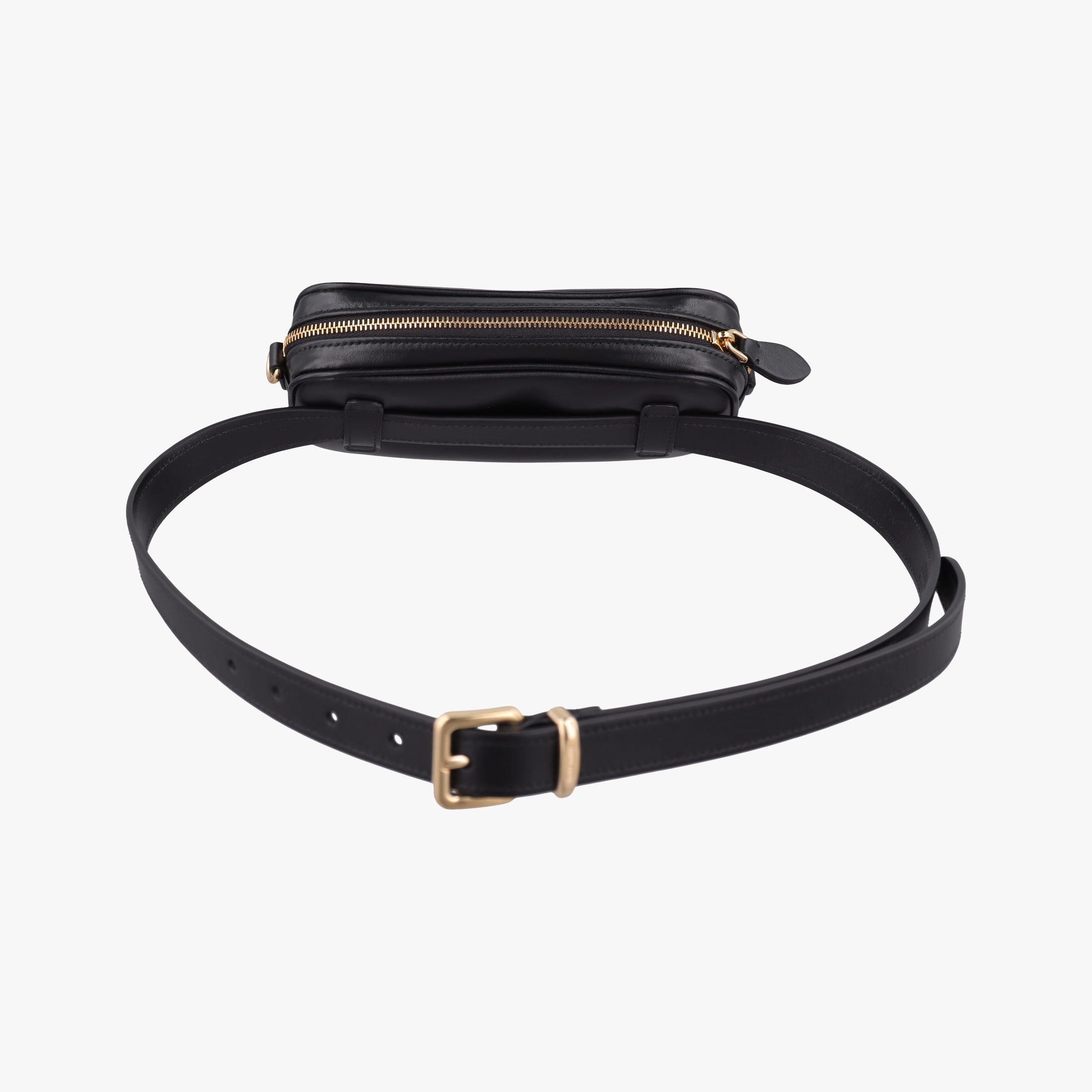 Pre-owned Miu Miu Logo belt Black leather  bum bag/waist bag | stylenewstar