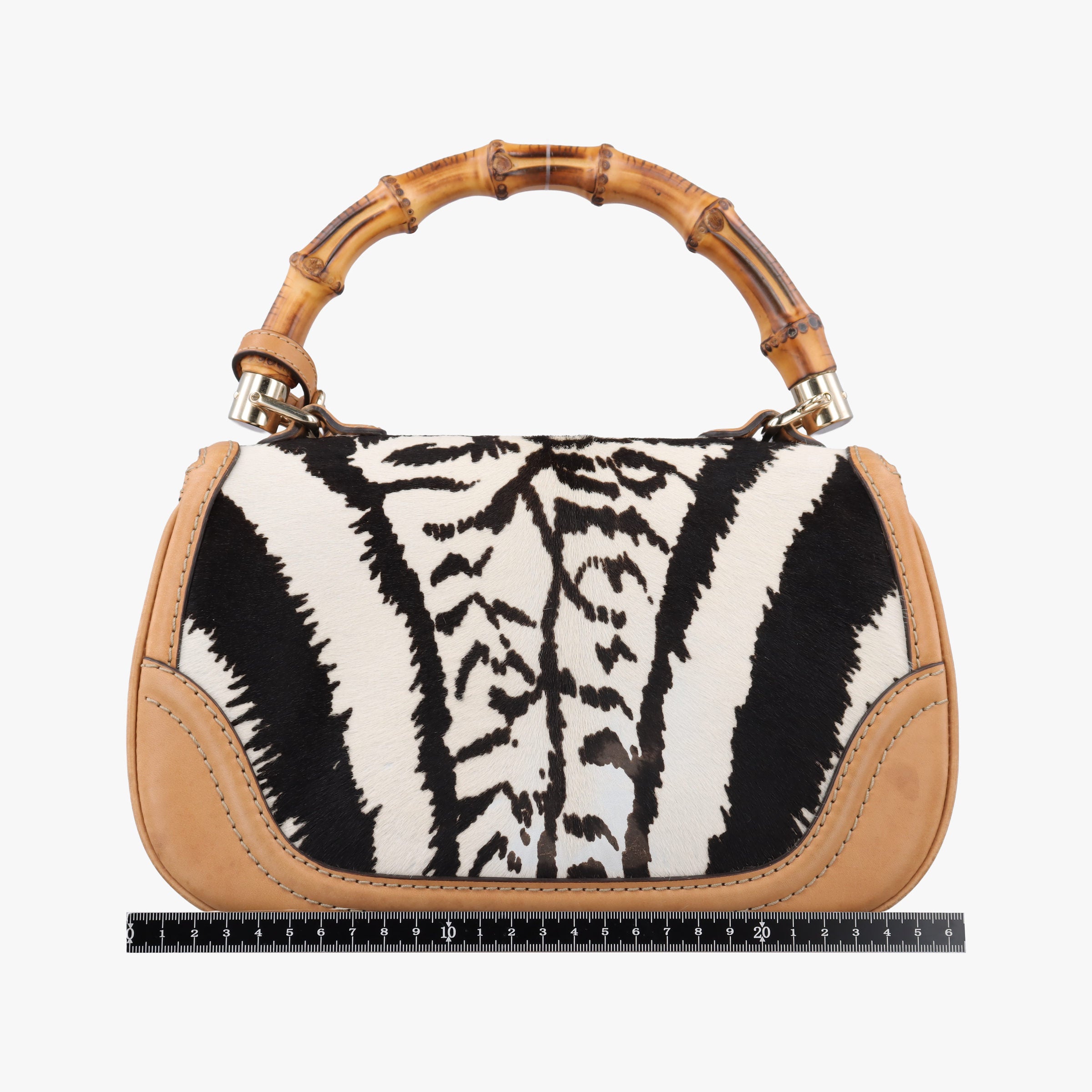 Pre-owned Gucci New Bamboo Beige×Multicolour ponyhair×leather 254884 shoulderbag | stylenewstar