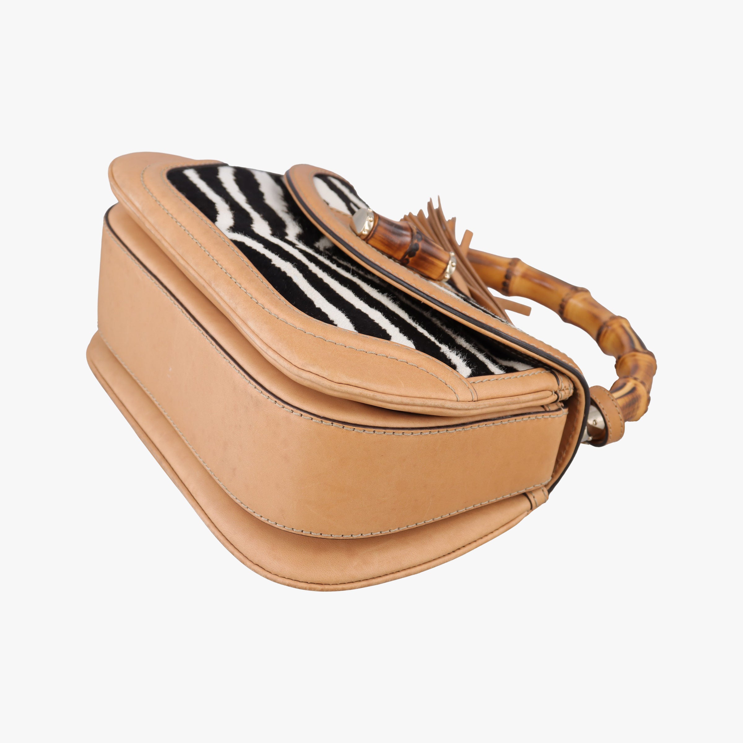 Pre-owned Gucci New Bamboo Beige×Multicolour ponyhair×leather 254884 shoulderbag | stylenewstar