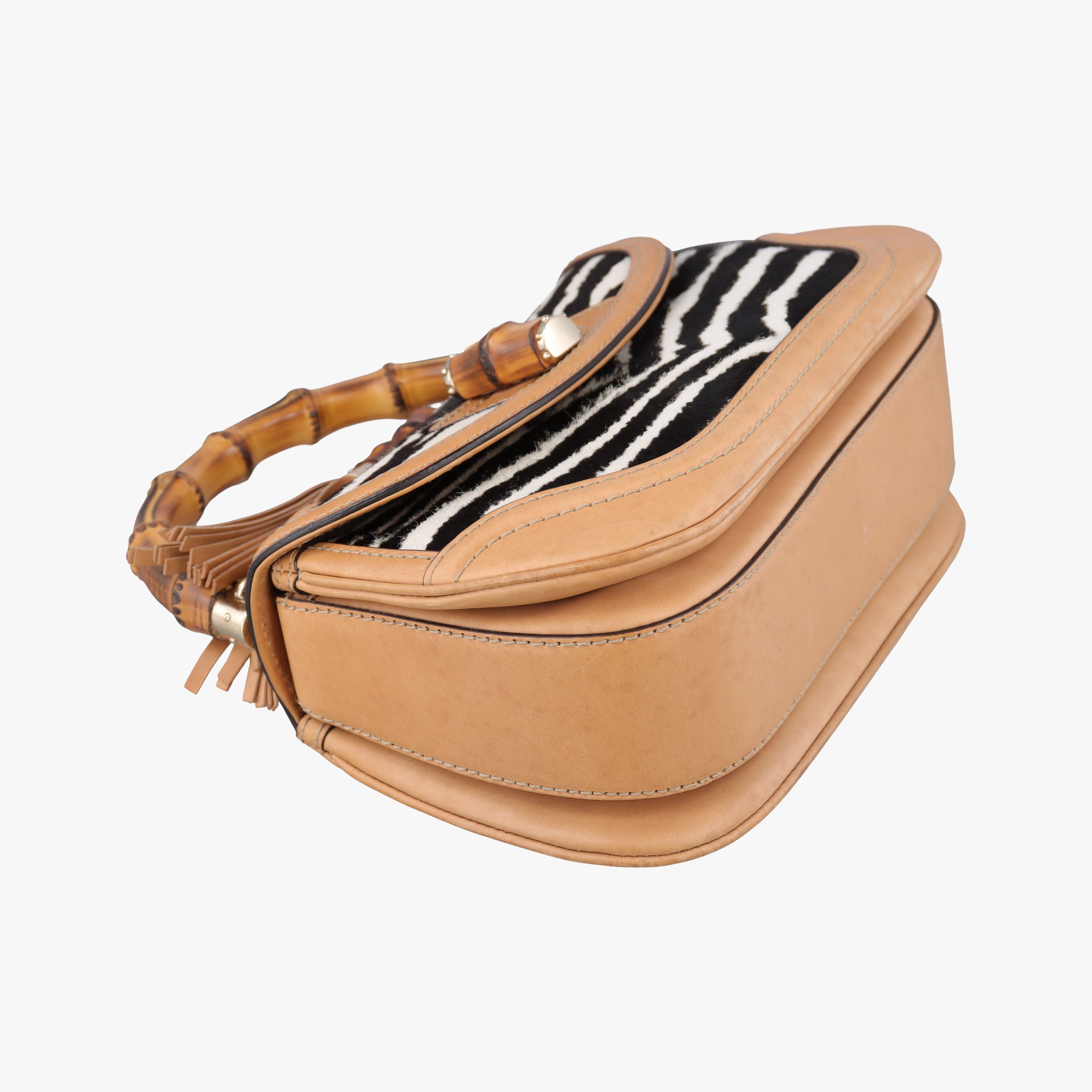 Pre-owned Gucci New Bamboo Beige×Multicolour ponyhair×leather 254884 shoulderbag | stylenewstar