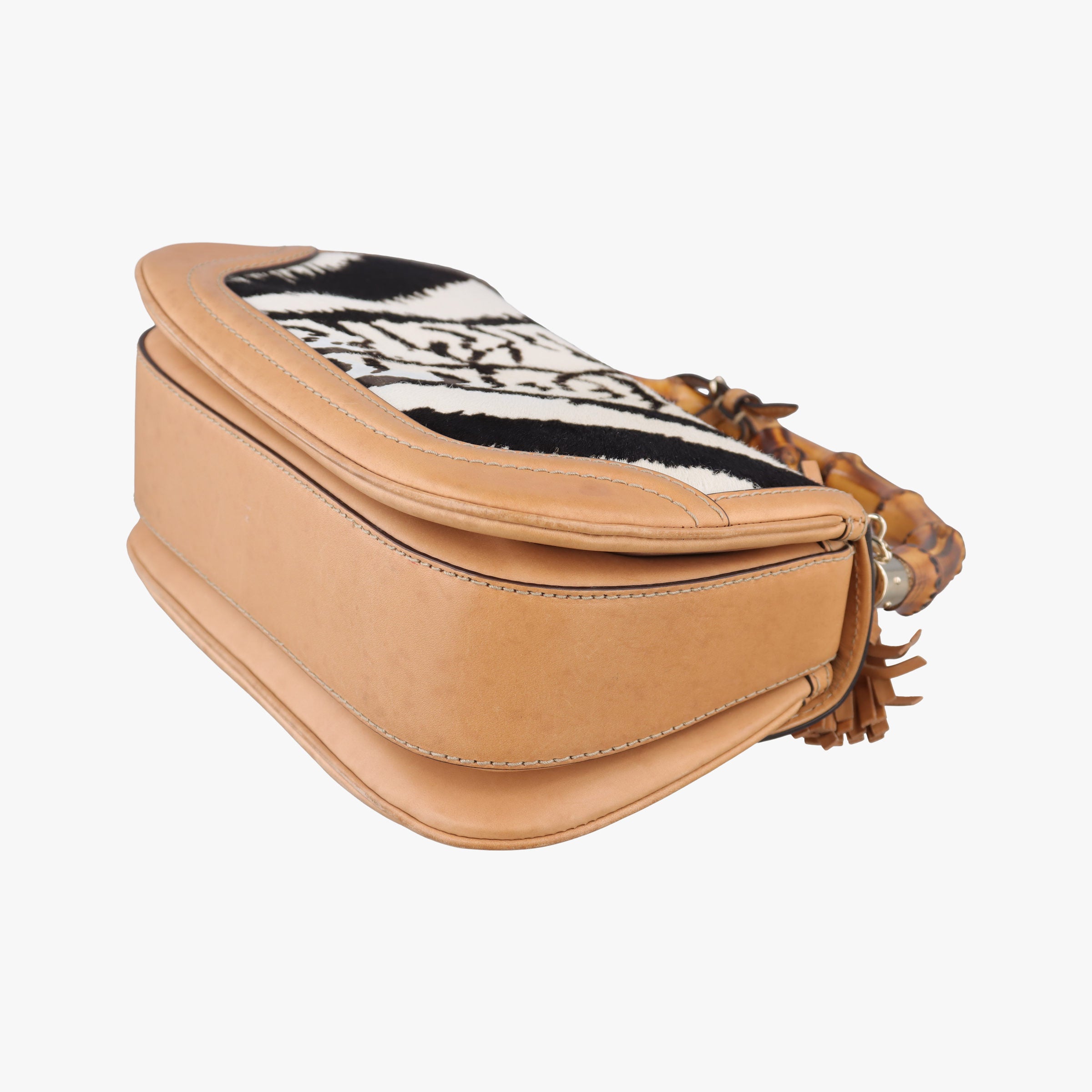 Pre-owned Gucci New Bamboo Beige×Multicolour ponyhair×leather 254884 shoulderbag | stylenewstar