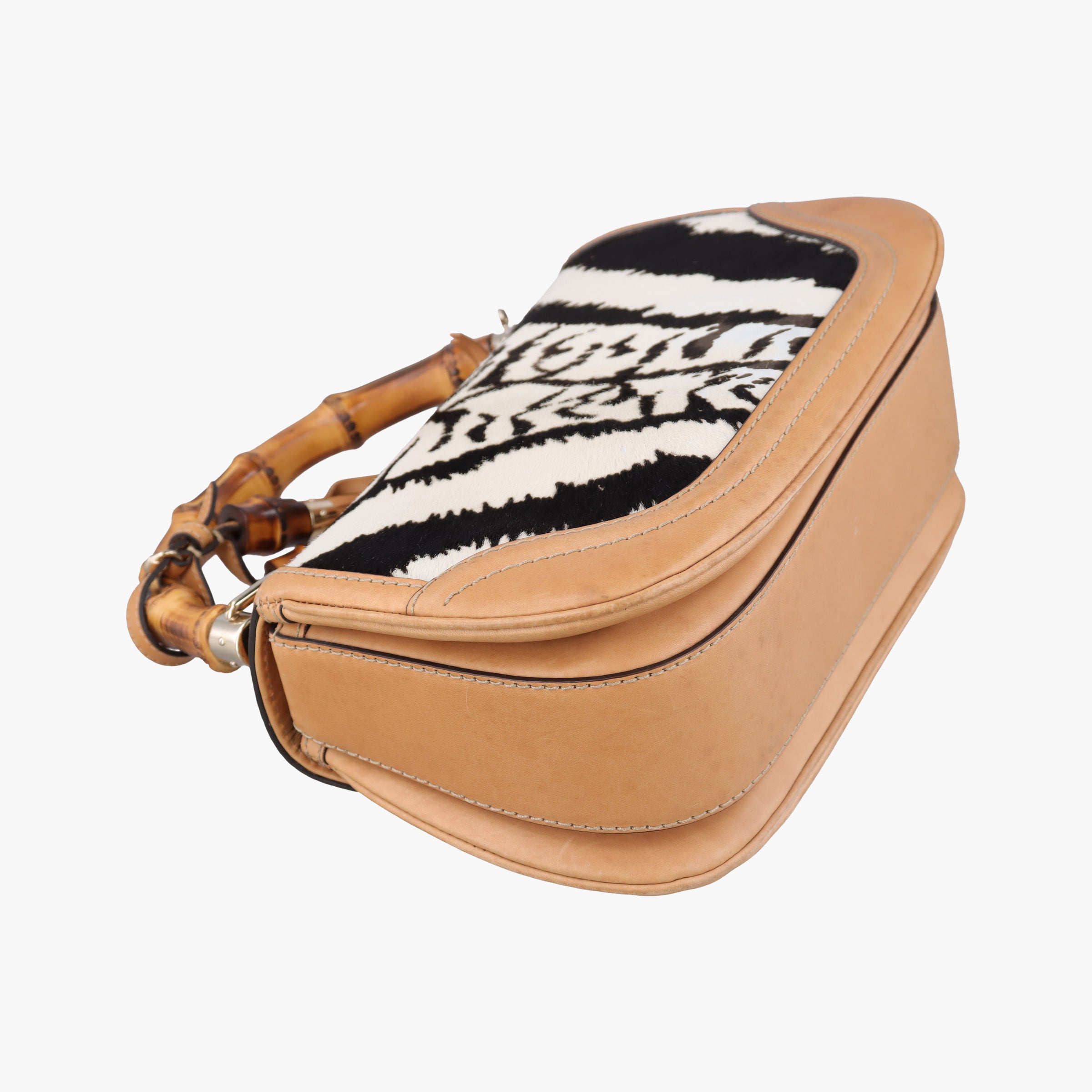 Pre-owned Gucci New Bamboo Beige×Multicolour ponyhair×leather 254884 shoulderbag | stylenewstar