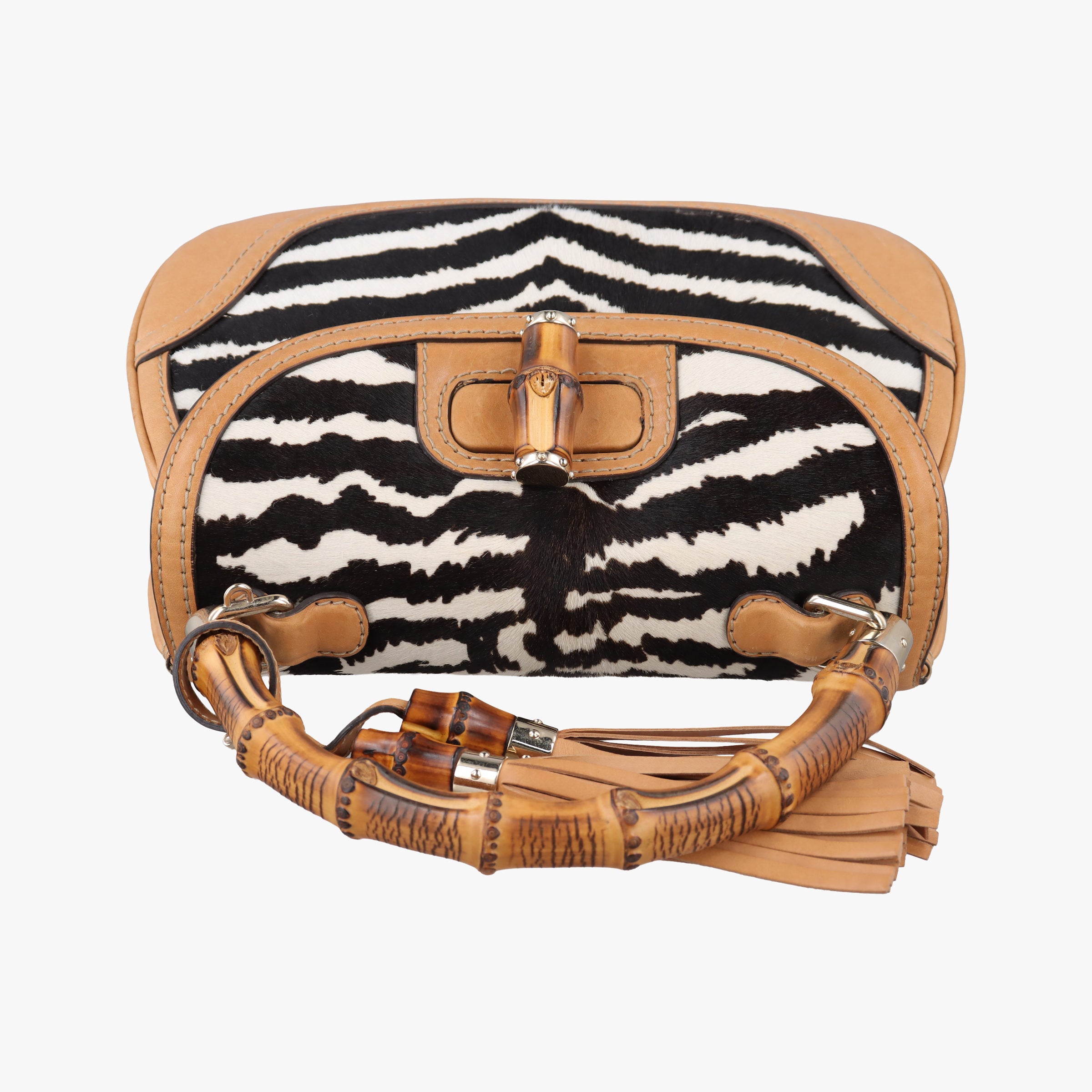Pre-owned Gucci New Bamboo Beige×Multicolour ponyhair×leather 254884 shoulderbag | stylenewstar