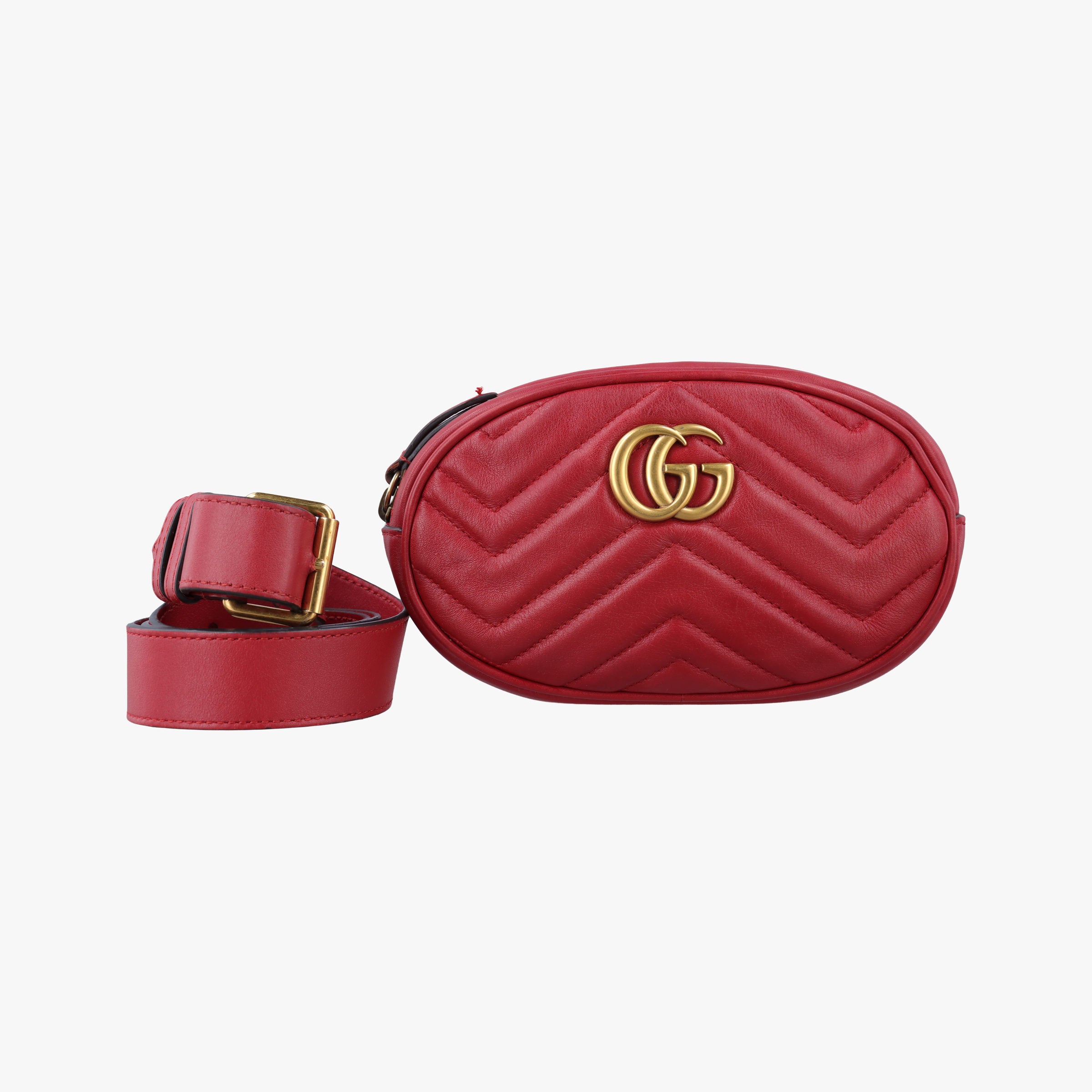 Pre-owned Gucci GG Marmont Red Leather 476434 bum bag/waist bag | stylenewstar