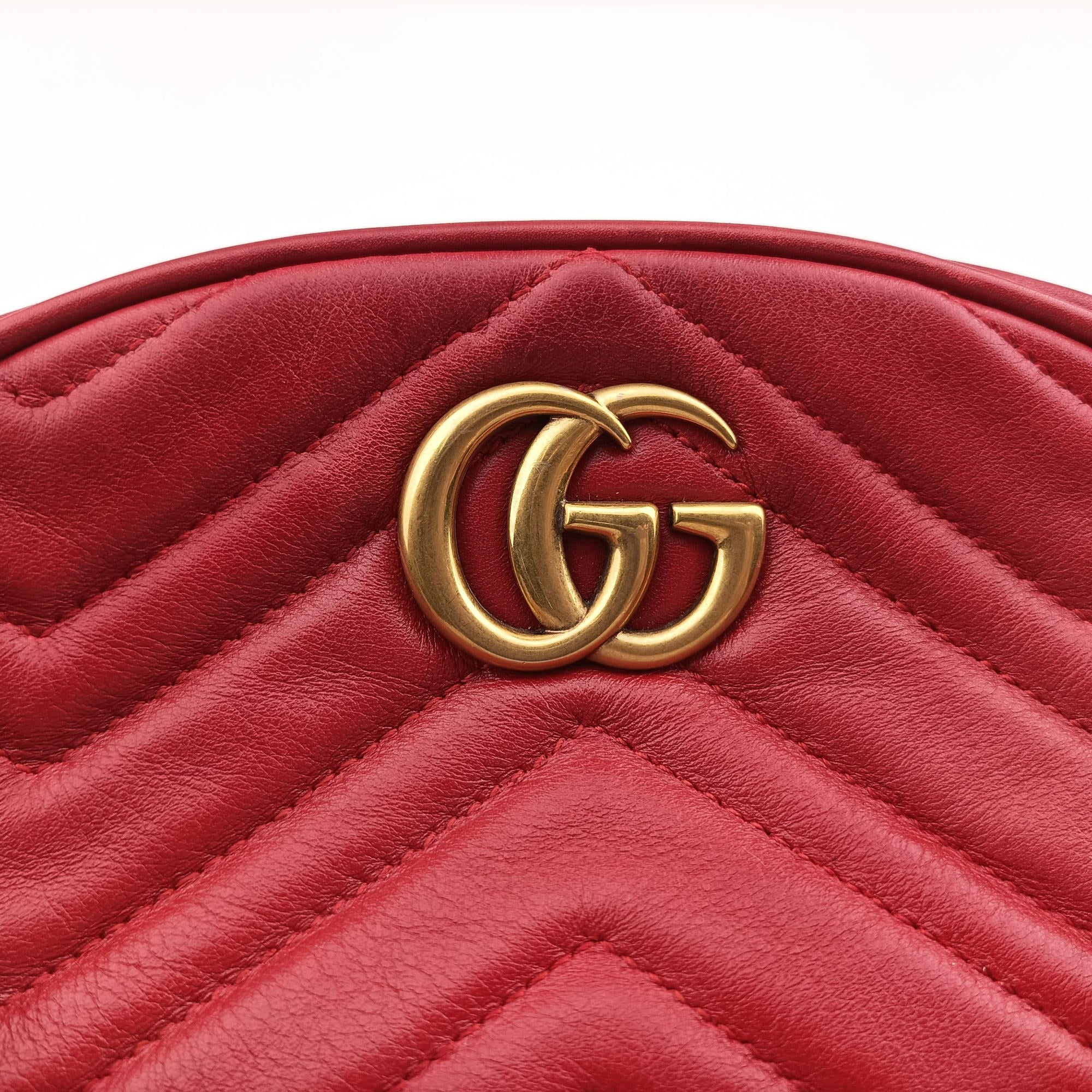 Pre-owned Gucci GG Marmont Red Leather 476434 bum bag/waist bag | stylenewstar