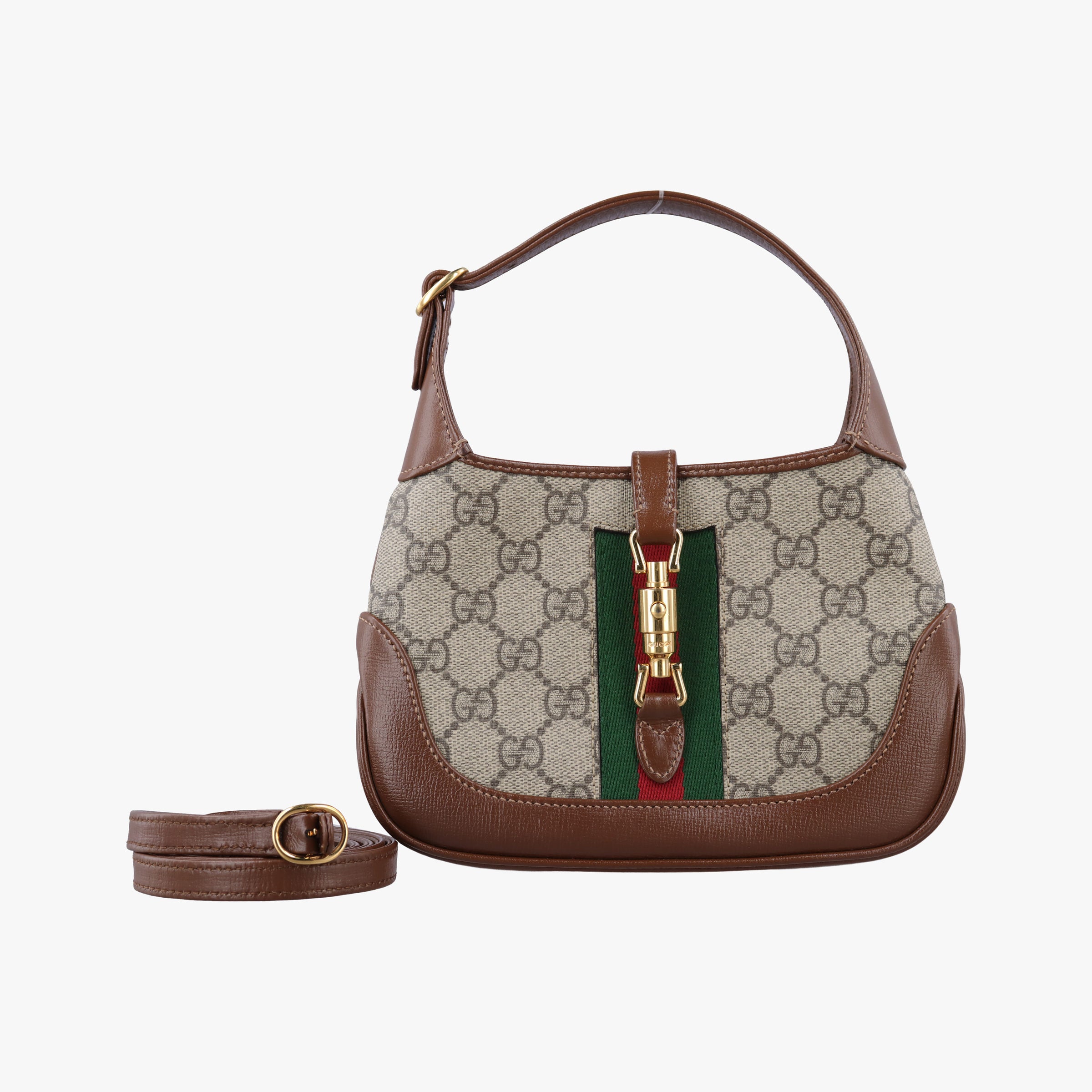 Vintage Gucci Jackie 1961 GG Supreme brown x beige x multicolor PVC coated canvas×Leather 637092 shoulderbag | stylenewstar