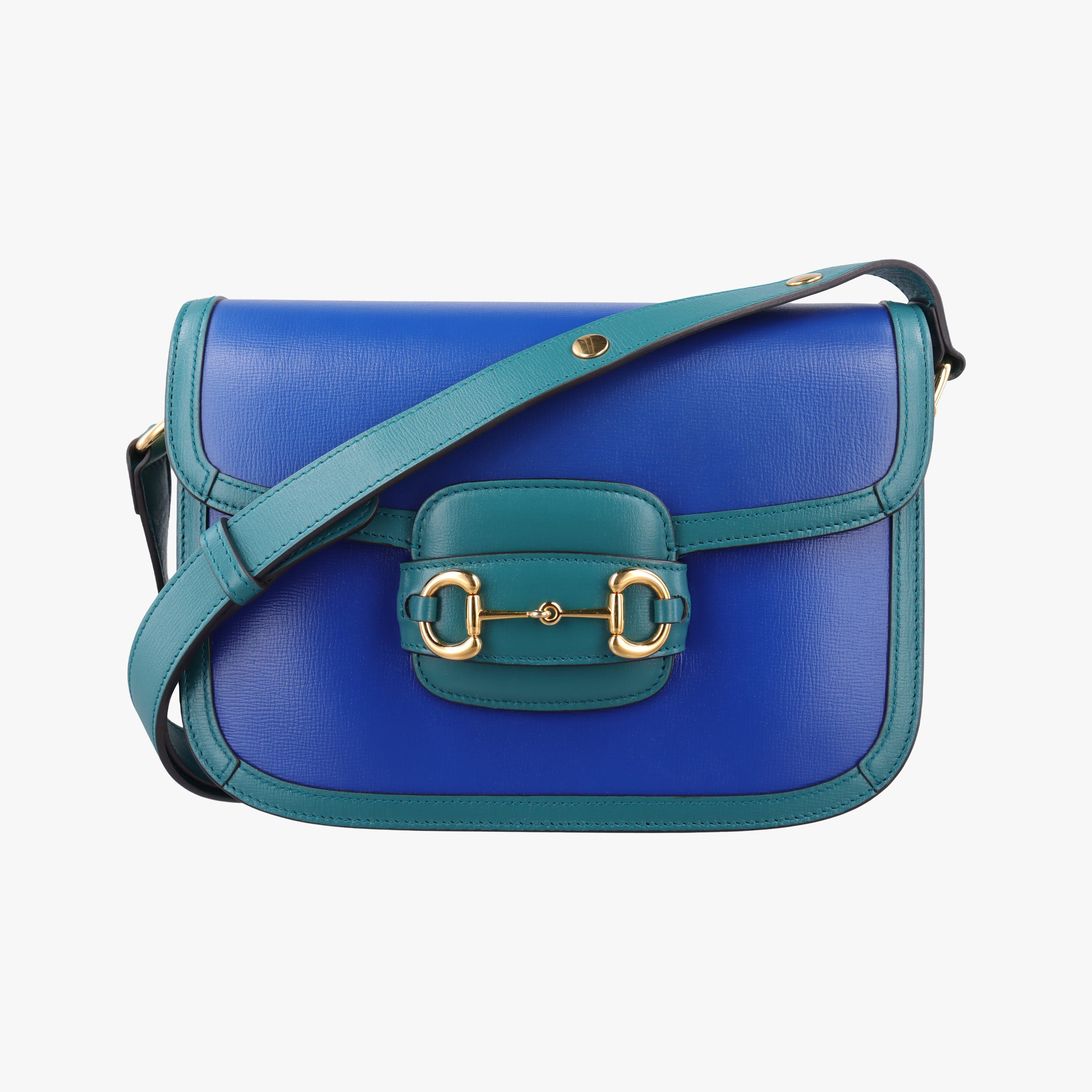 Pre-owned Gucci The Hacker Project Horsebit 1955 Green × Blue Leather 602204 shoulderbag | stylenewstar