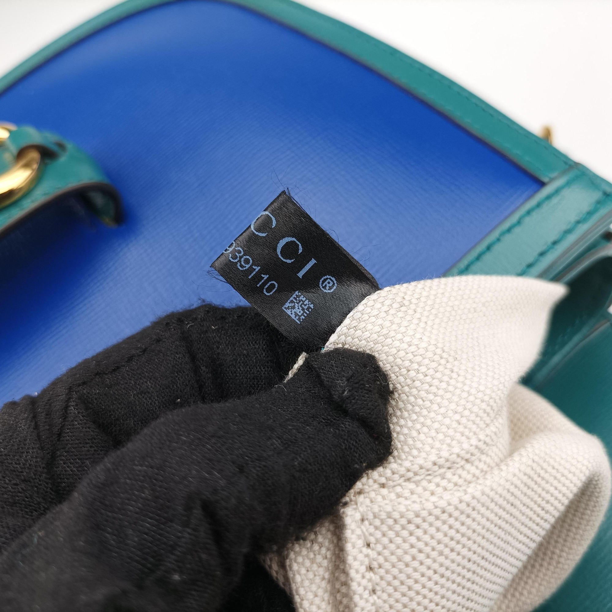 Pre-owned Gucci The Hacker Project Horsebit 1955 Green × Blue Leather 602204 shoulderbag | stylenewstar