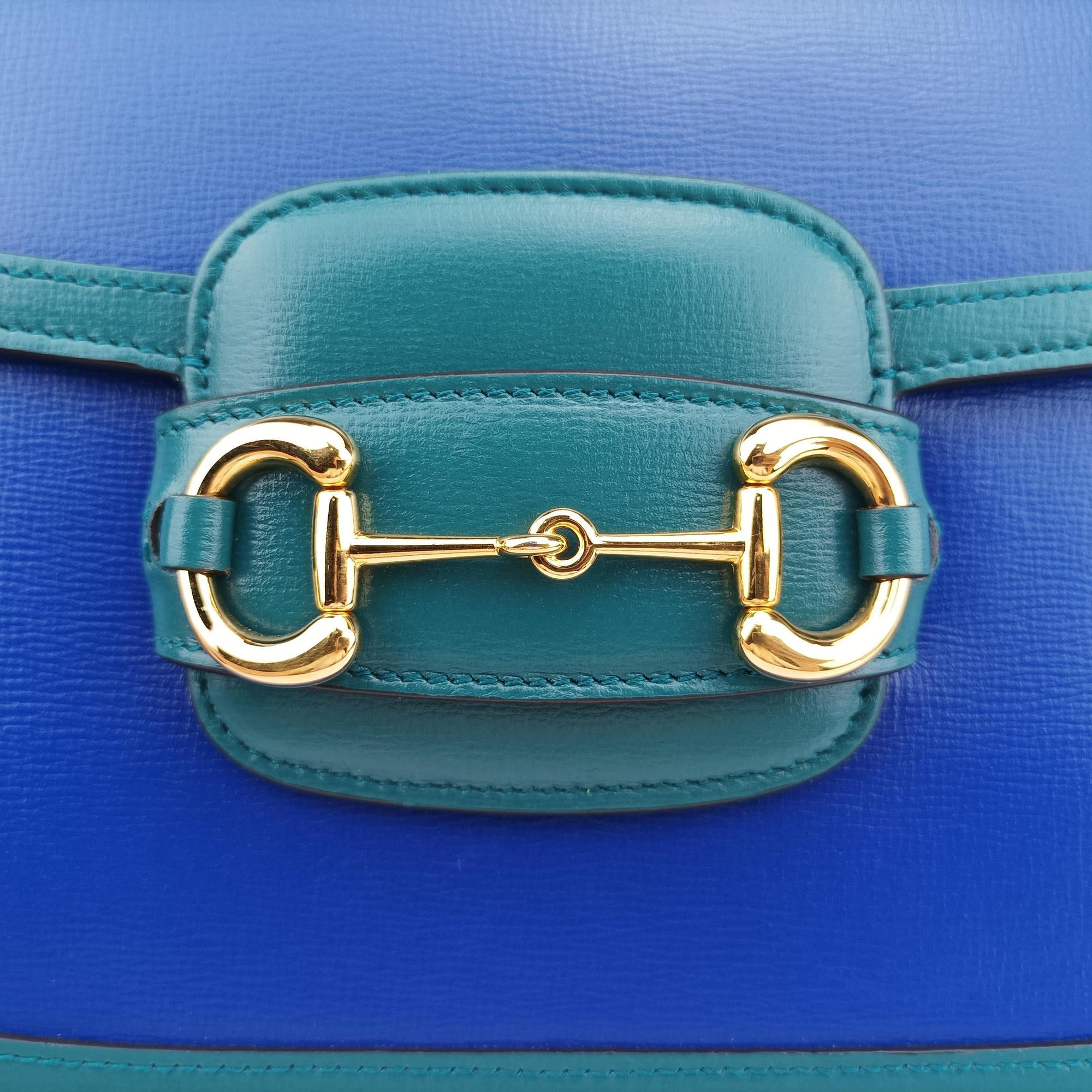 Pre-owned Gucci The Hacker Project Horsebit 1955 Green × Blue Leather 602204 shoulderbag | stylenewstar