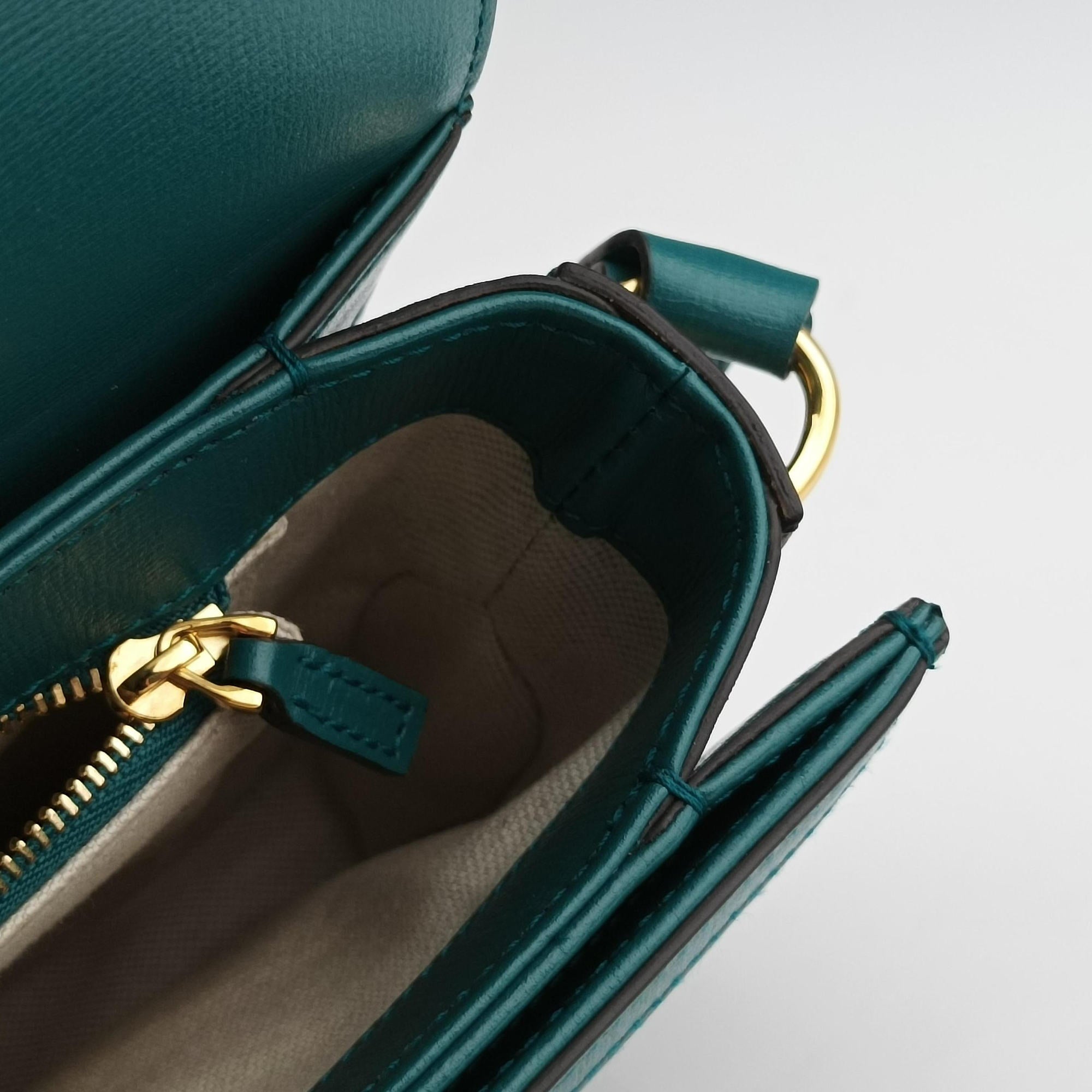 Pre-owned Gucci The Hacker Project Horsebit 1955 Green × Blue Leather 602204 shoulderbag | stylenewstar