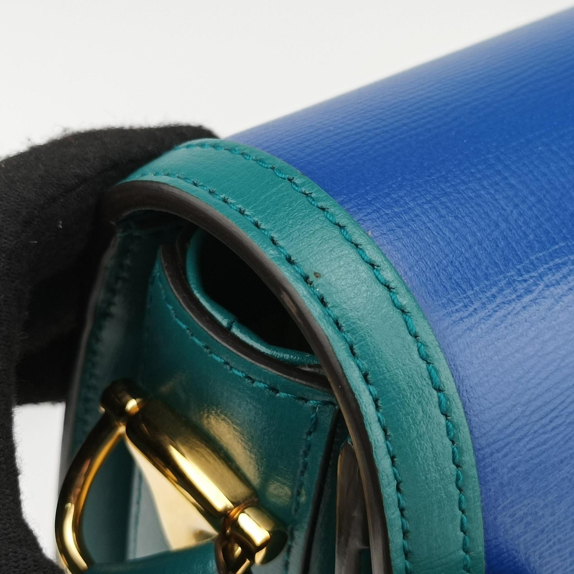 Pre-owned Gucci The Hacker Project Horsebit 1955 Green × Blue Leather 602204 shoulderbag | stylenewstar