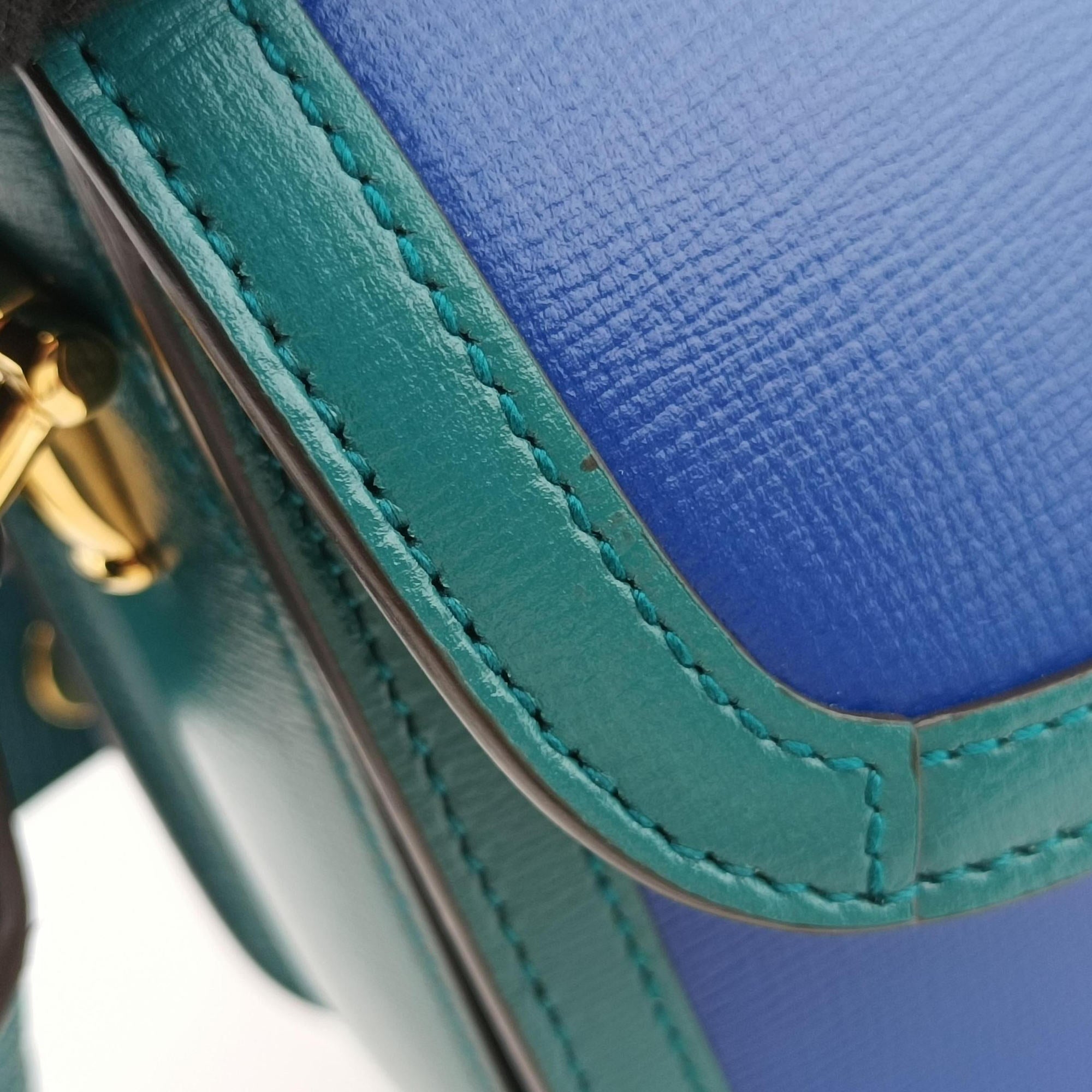 Pre-owned Gucci The Hacker Project Horsebit 1955 Green × Blue Leather 602204 shoulderbag | stylenewstar