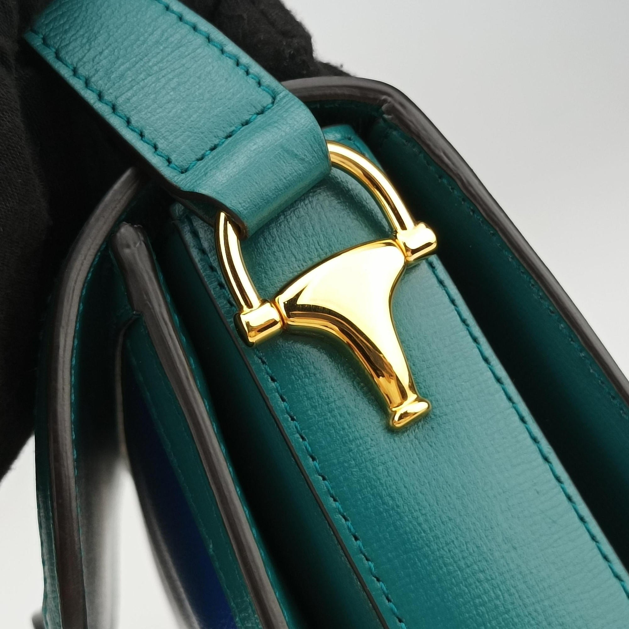Pre-owned Gucci The Hacker Project Horsebit 1955 Green × Blue Leather 602204 shoulderbag | stylenewstar