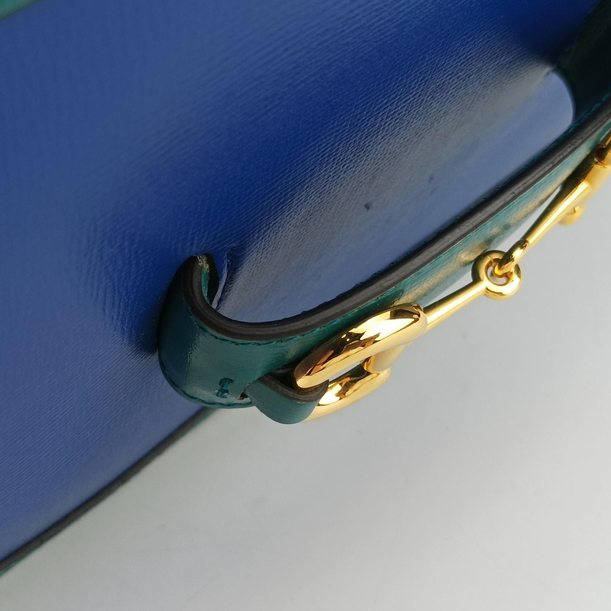 Pre-owned Gucci The Hacker Project Horsebit 1955 Green × Blue Leather 602204 shoulderbag | stylenewstar
