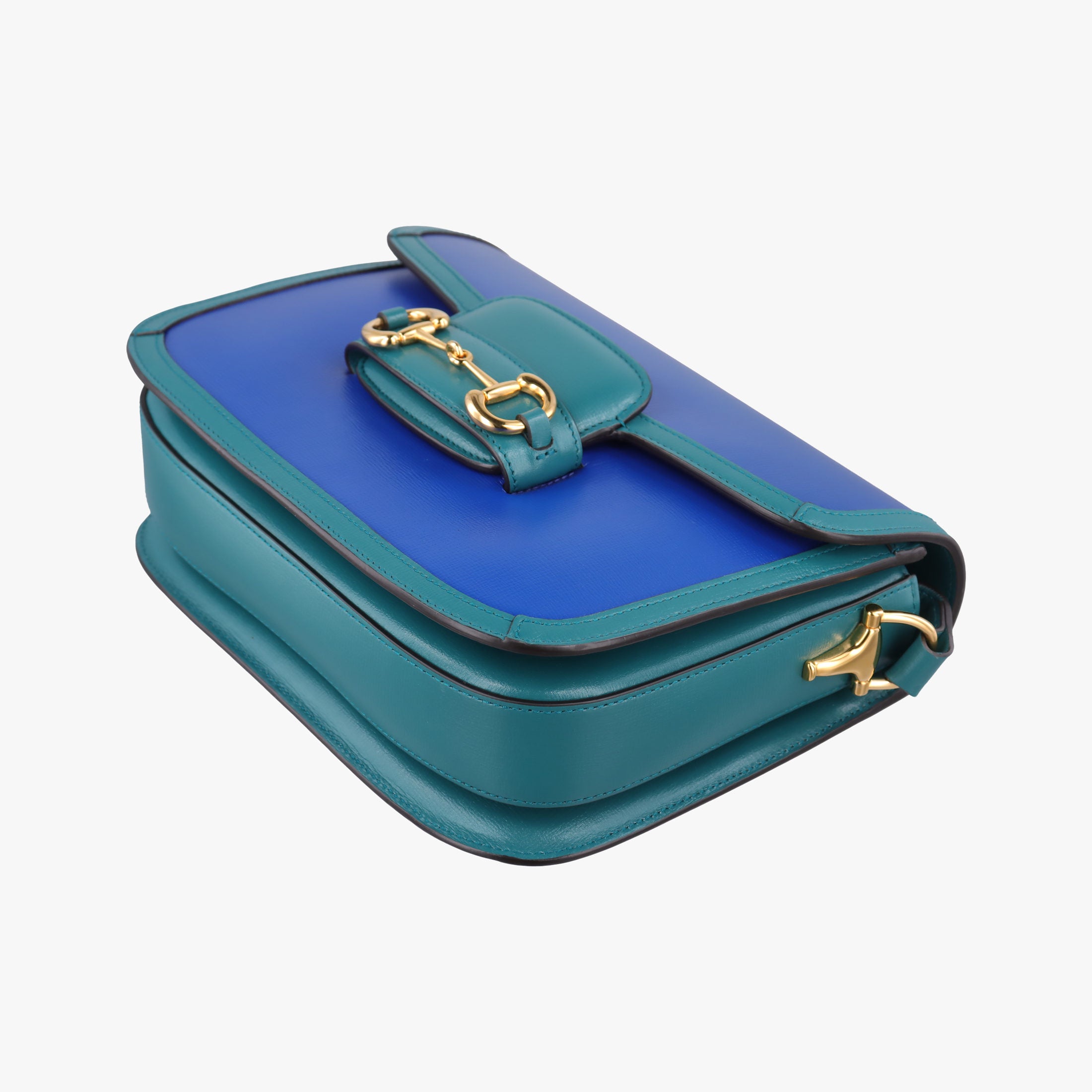 Pre-owned Gucci The Hacker Project Horsebit 1955 Green × Blue Leather 602204 shoulderbag | stylenewstar