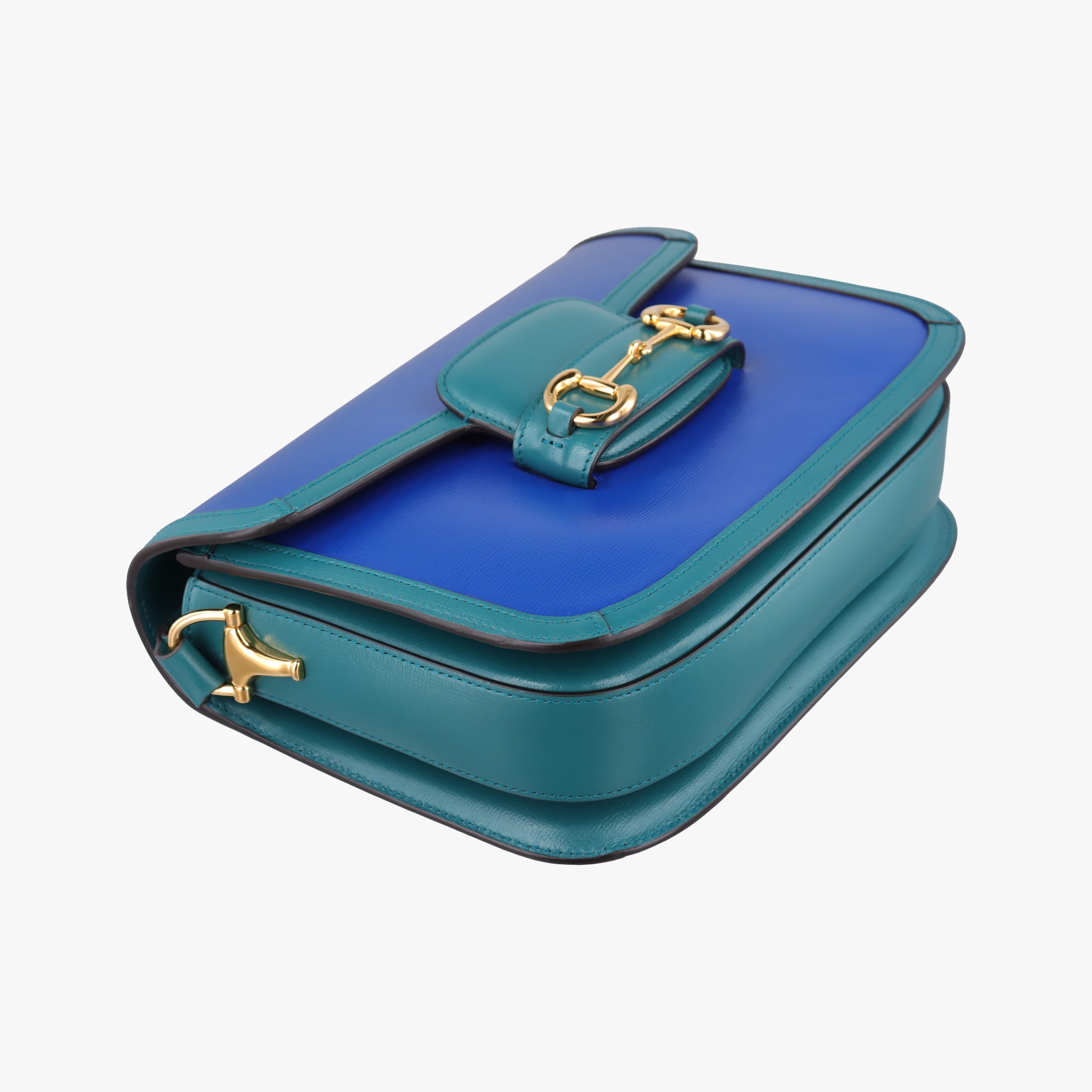 Pre-owned Gucci The Hacker Project Horsebit 1955 Green × Blue Leather 602204 shoulderbag | stylenewstar