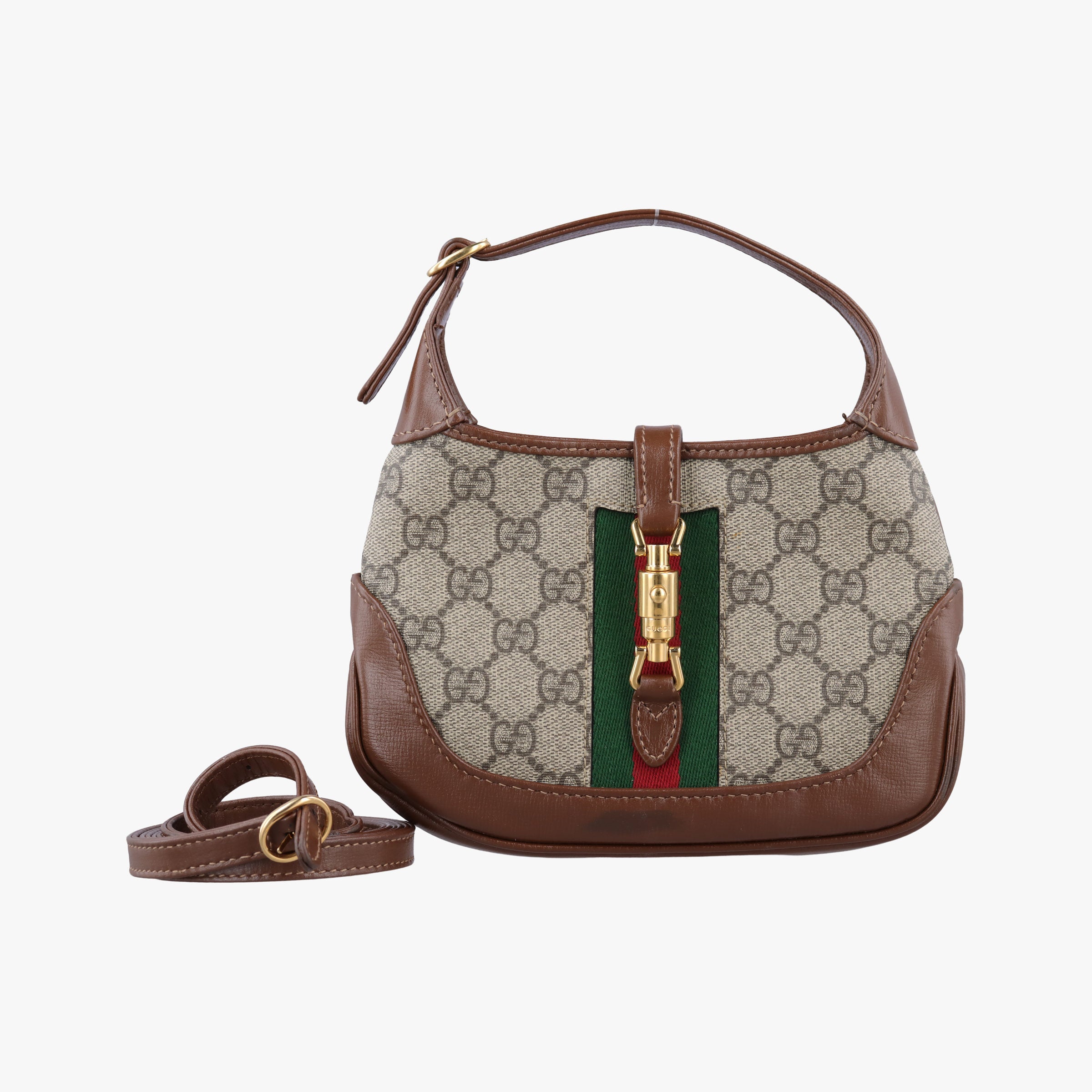 Pre-owned Gucci Jackie 1961 GG Supreme Brown PVC coated canvas 637092 shoulderbag | stylenewstar