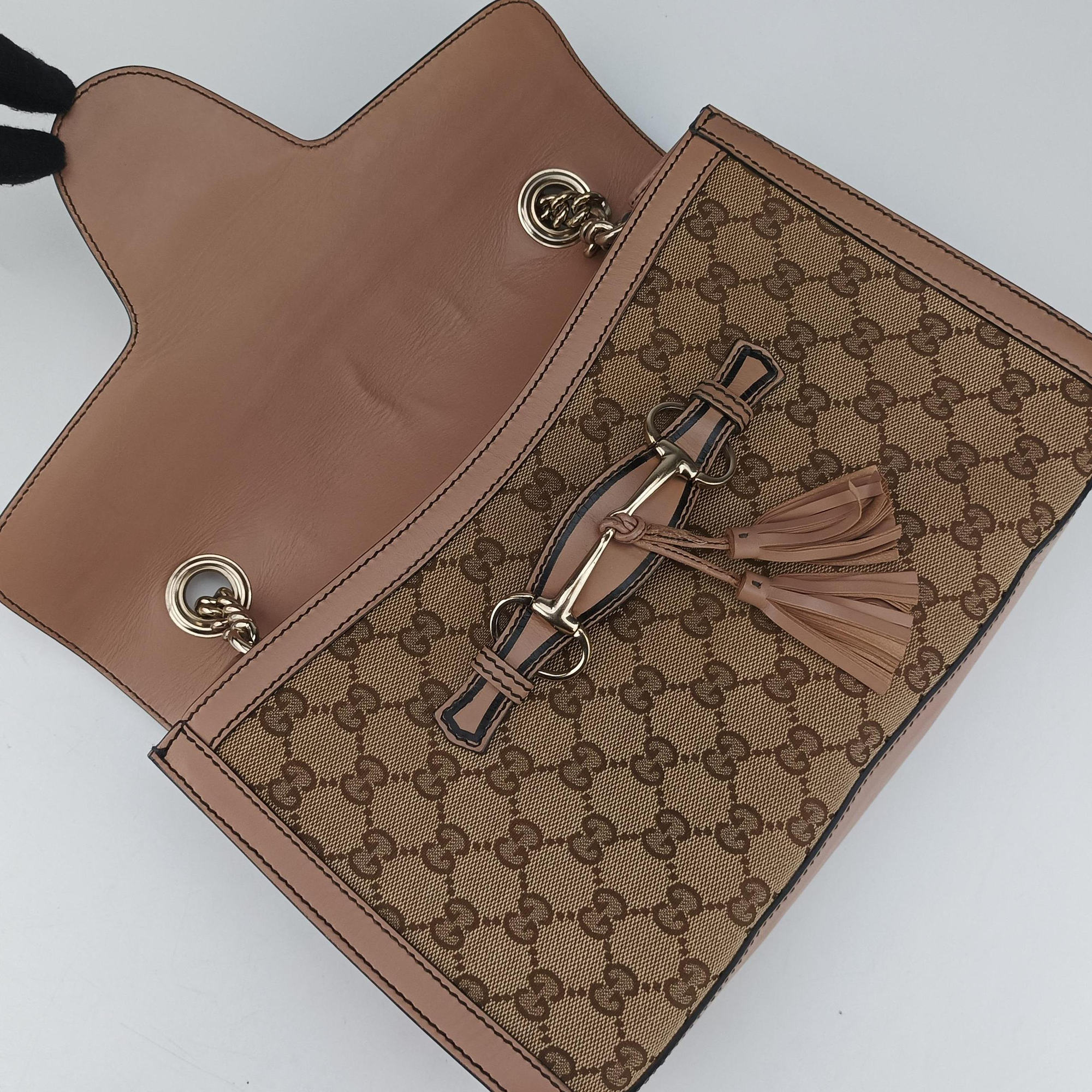 Pre-owned Gucci Emily Beige×pink canvas×leather 295402 shoulderbag | stylenewstar