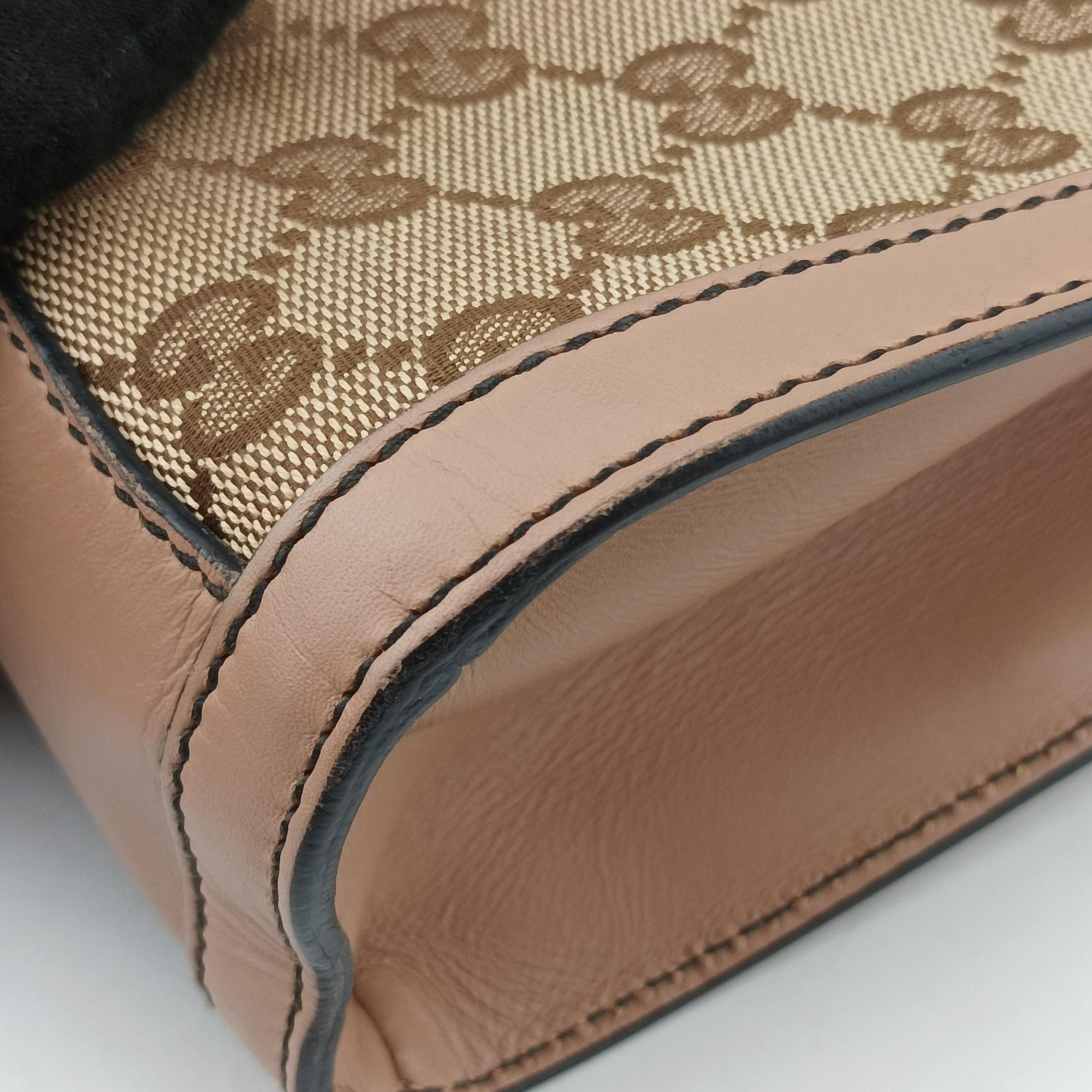 Pre-owned Gucci Emily Beige×pink canvas×leather 295402 shoulderbag | stylenewstar