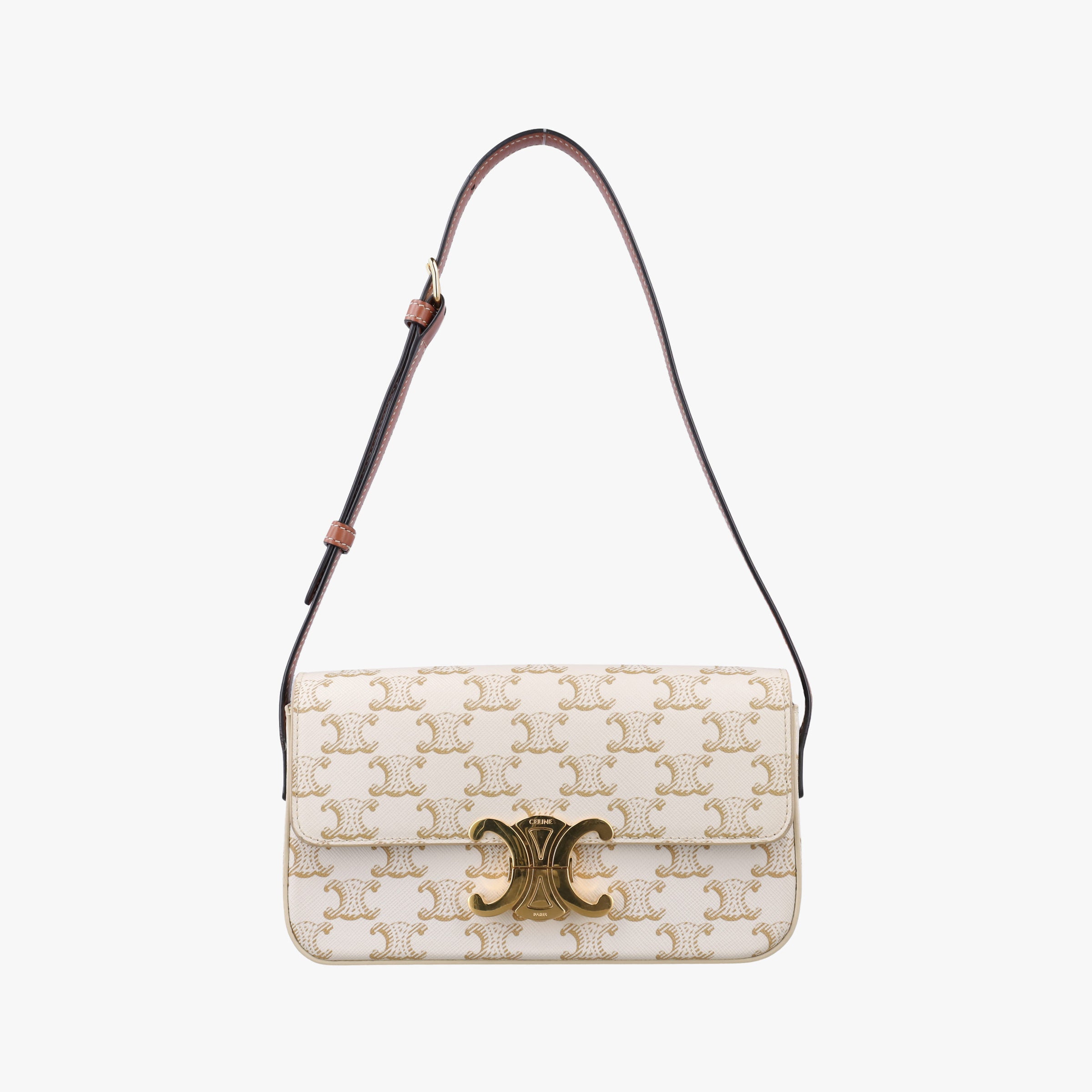 Pre-owned Celine Teen Triomphe White PVC coated canvas  shoulderbag | stylenewstar