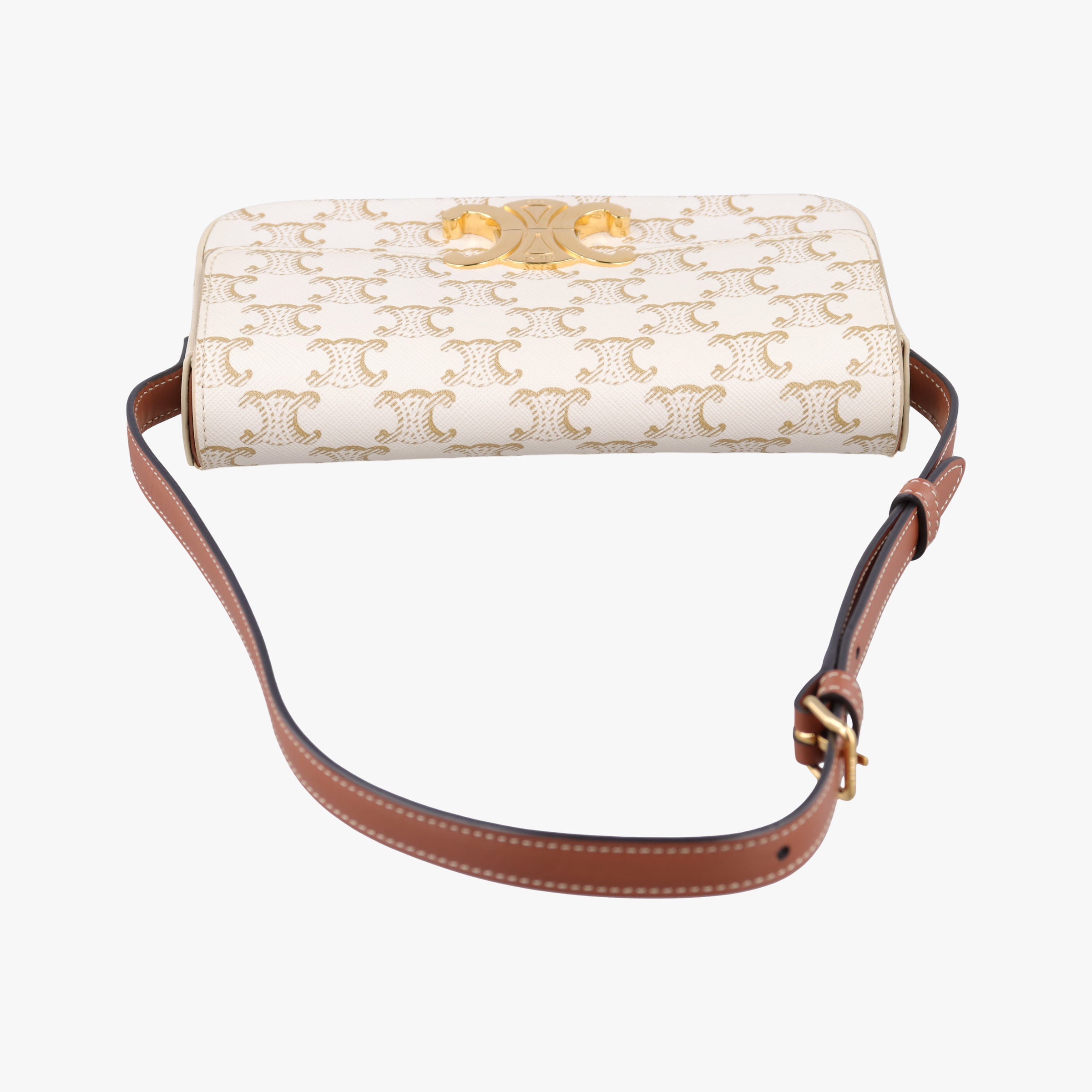 Pre-owned Celine Teen Triomphe White PVC coated canvas  shoulderbag | stylenewstar
