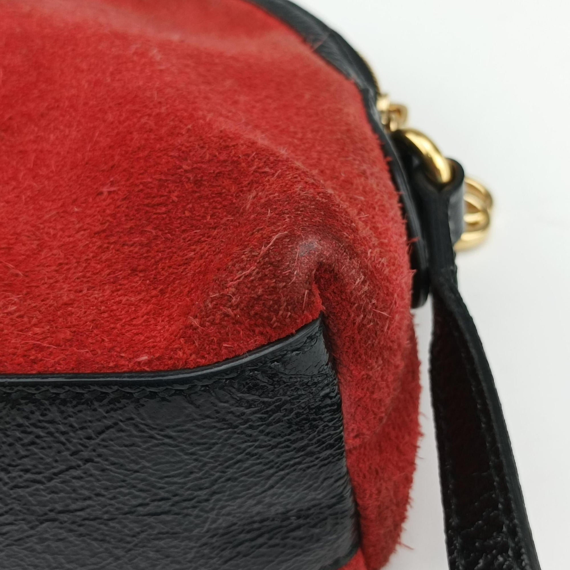 Pre-owned Gucci Ophidia Red×black Suede×leather 499621 shoulderbag | stylenewstar
