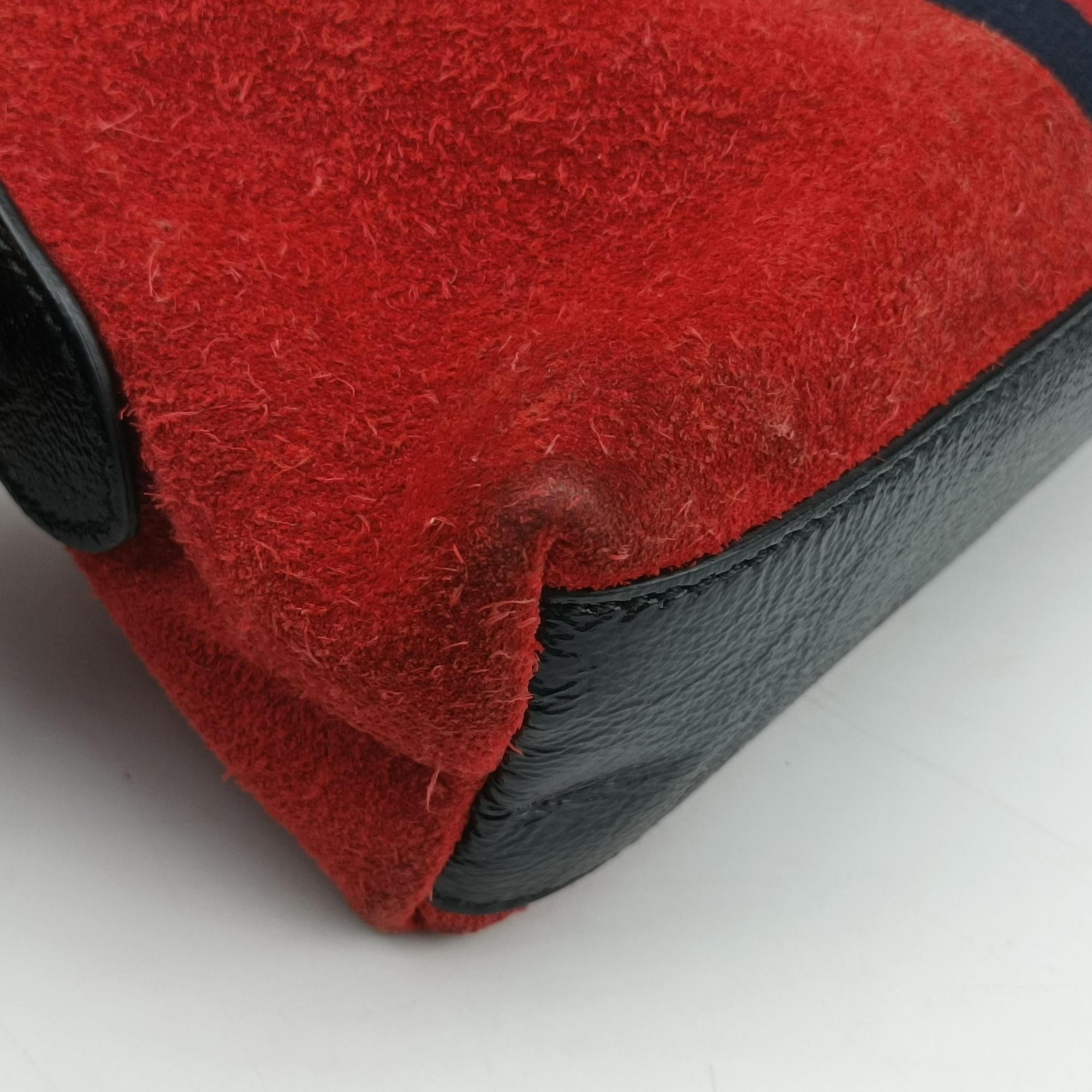Pre-owned Gucci Ophidia Red×black Suede×leather 499621 shoulderbag | stylenewstar