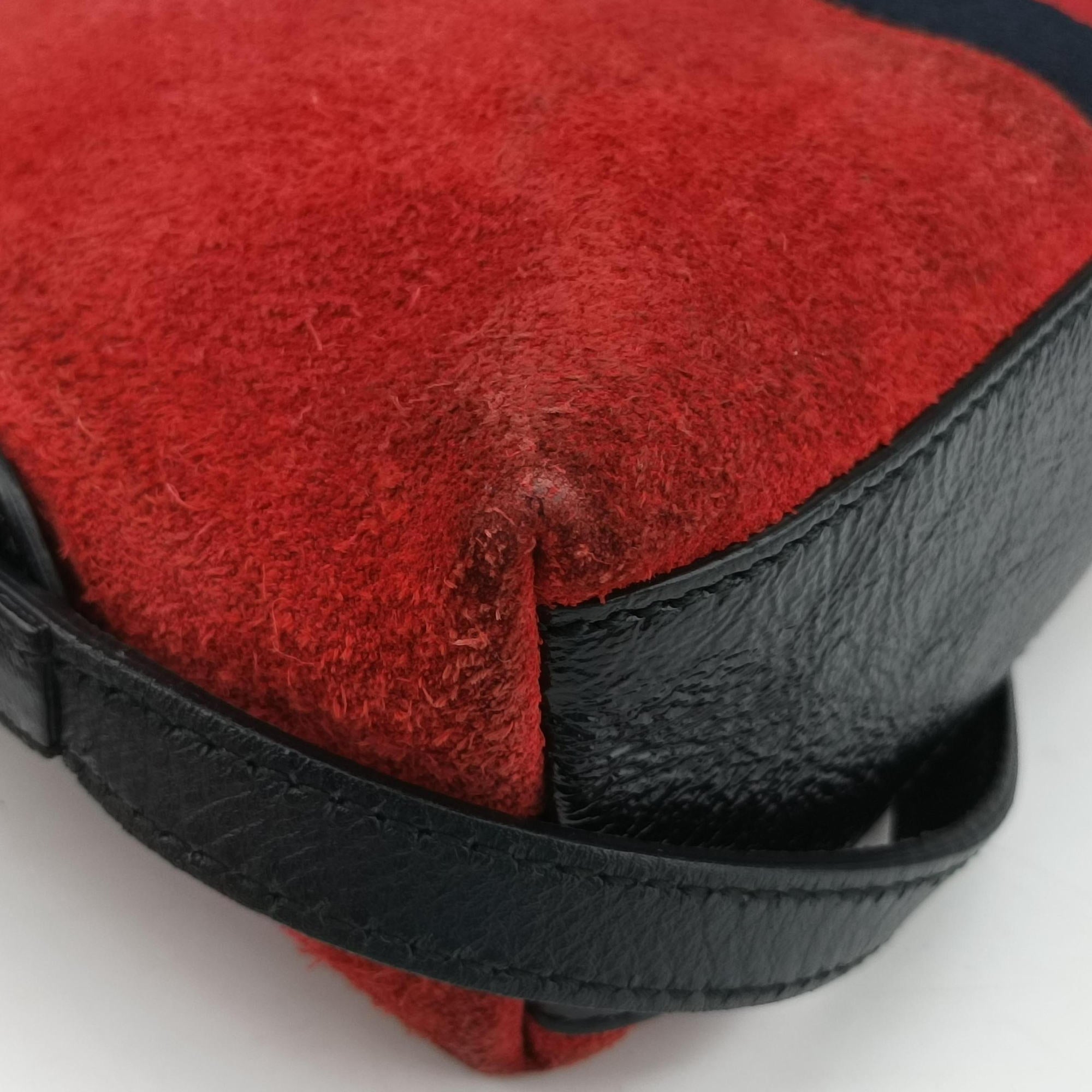Pre-owned Gucci Ophidia Red×black Suede×leather 499621 shoulderbag | stylenewstar